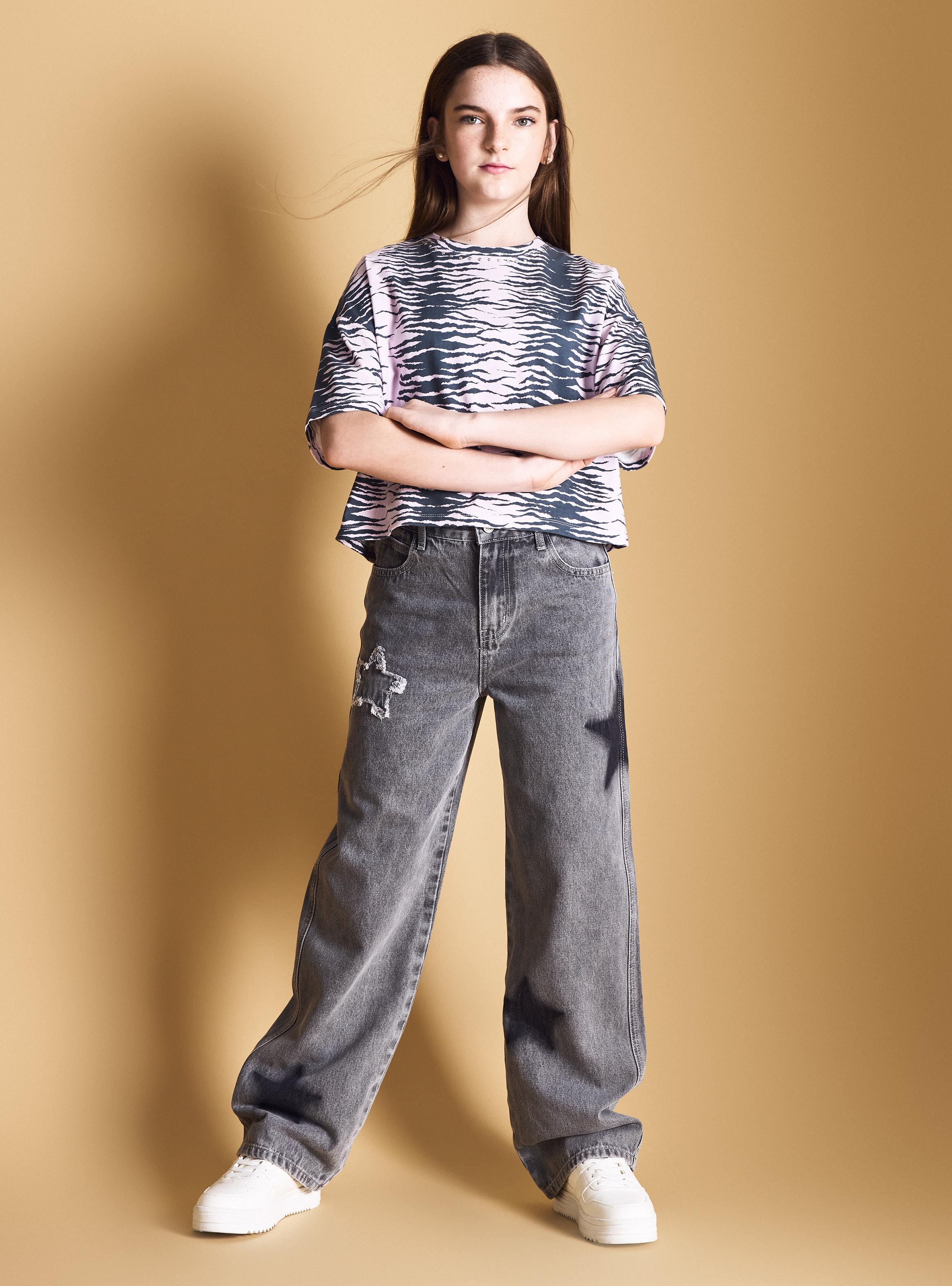 Jeans Aplicación Parche Estrella y Print-3