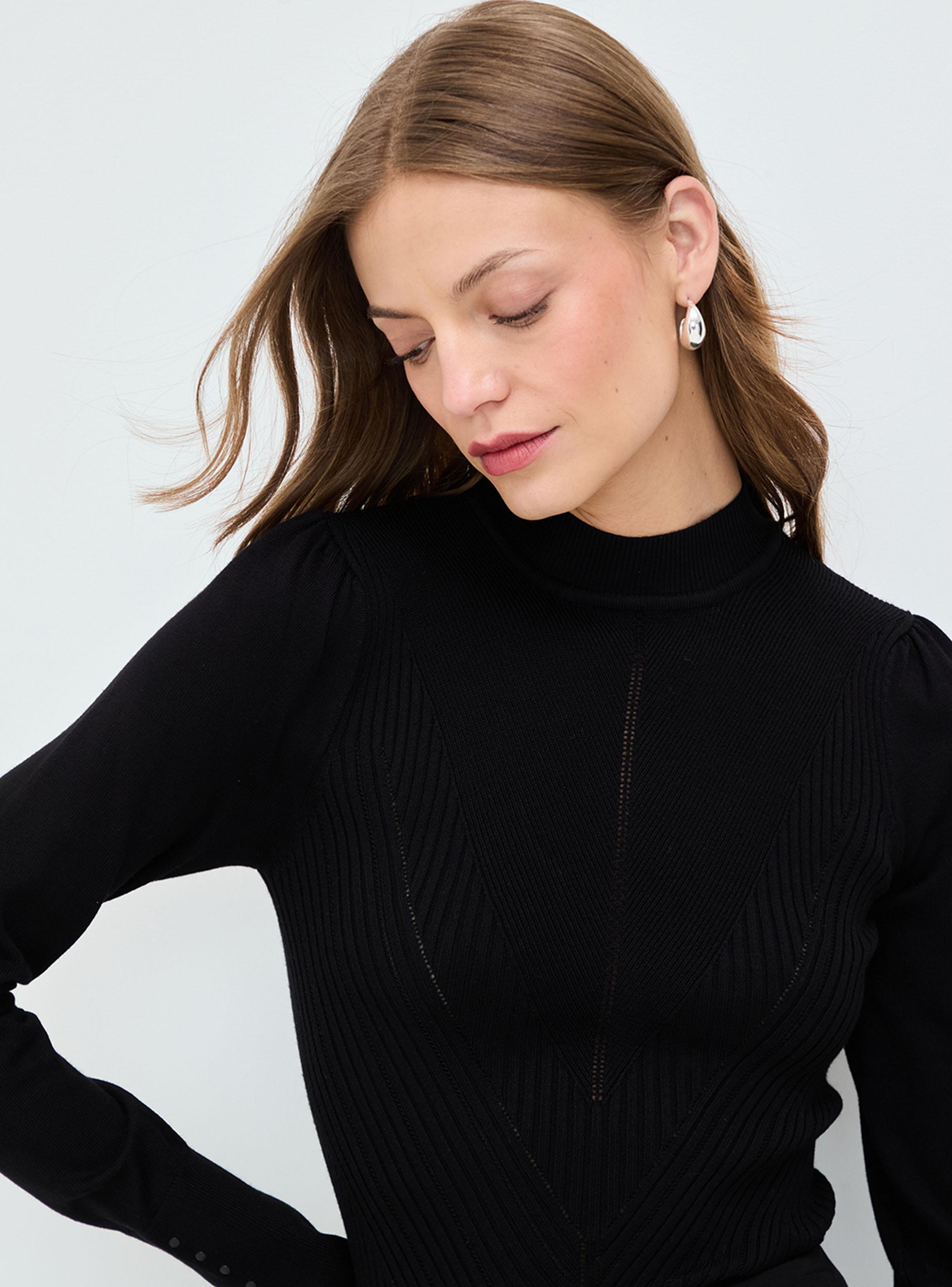 Sweater Liso de Cuello Alto Color Básico-2