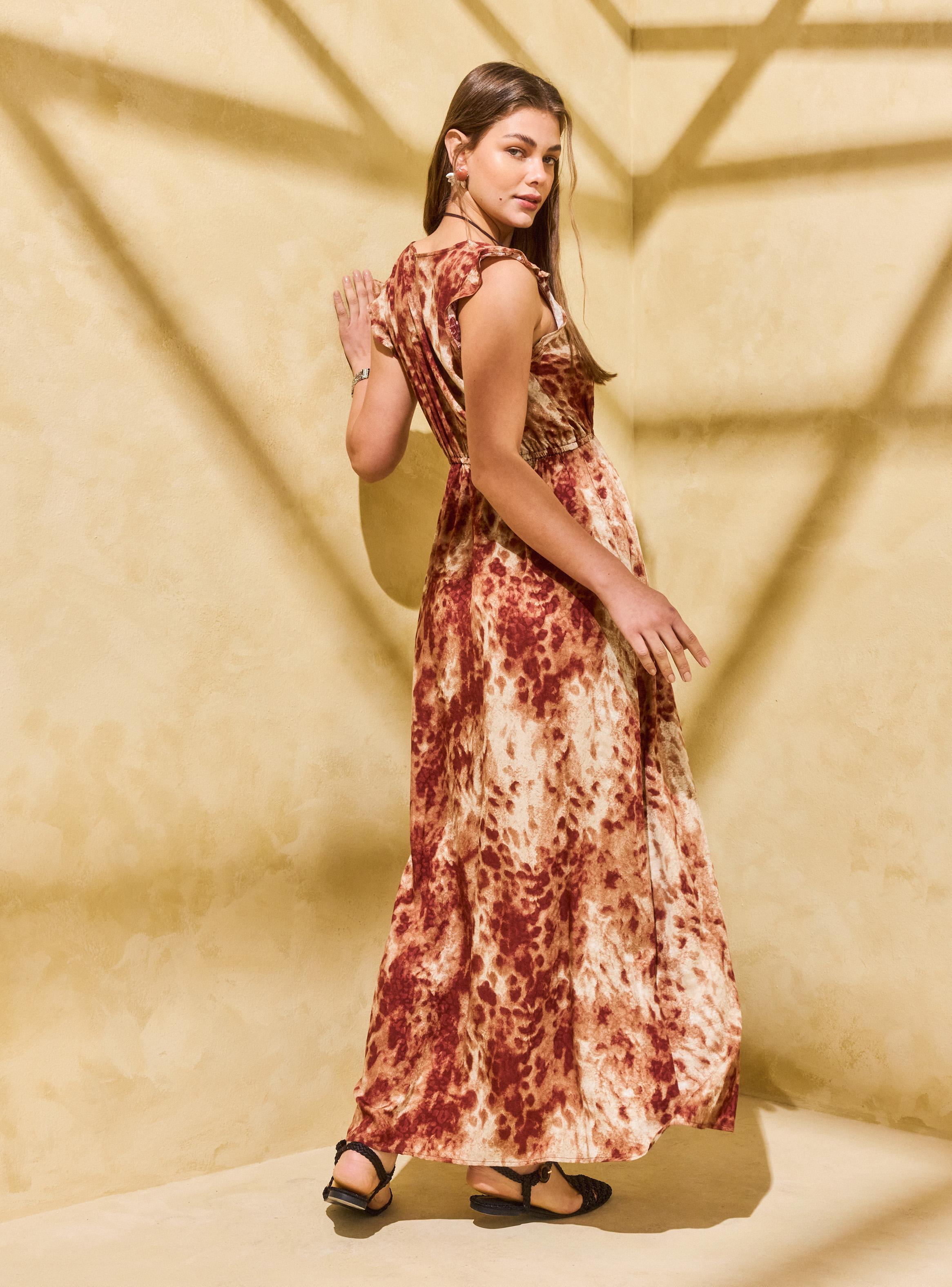 Vestido Estampado con Corte Elasticado Bajo Busto-5
