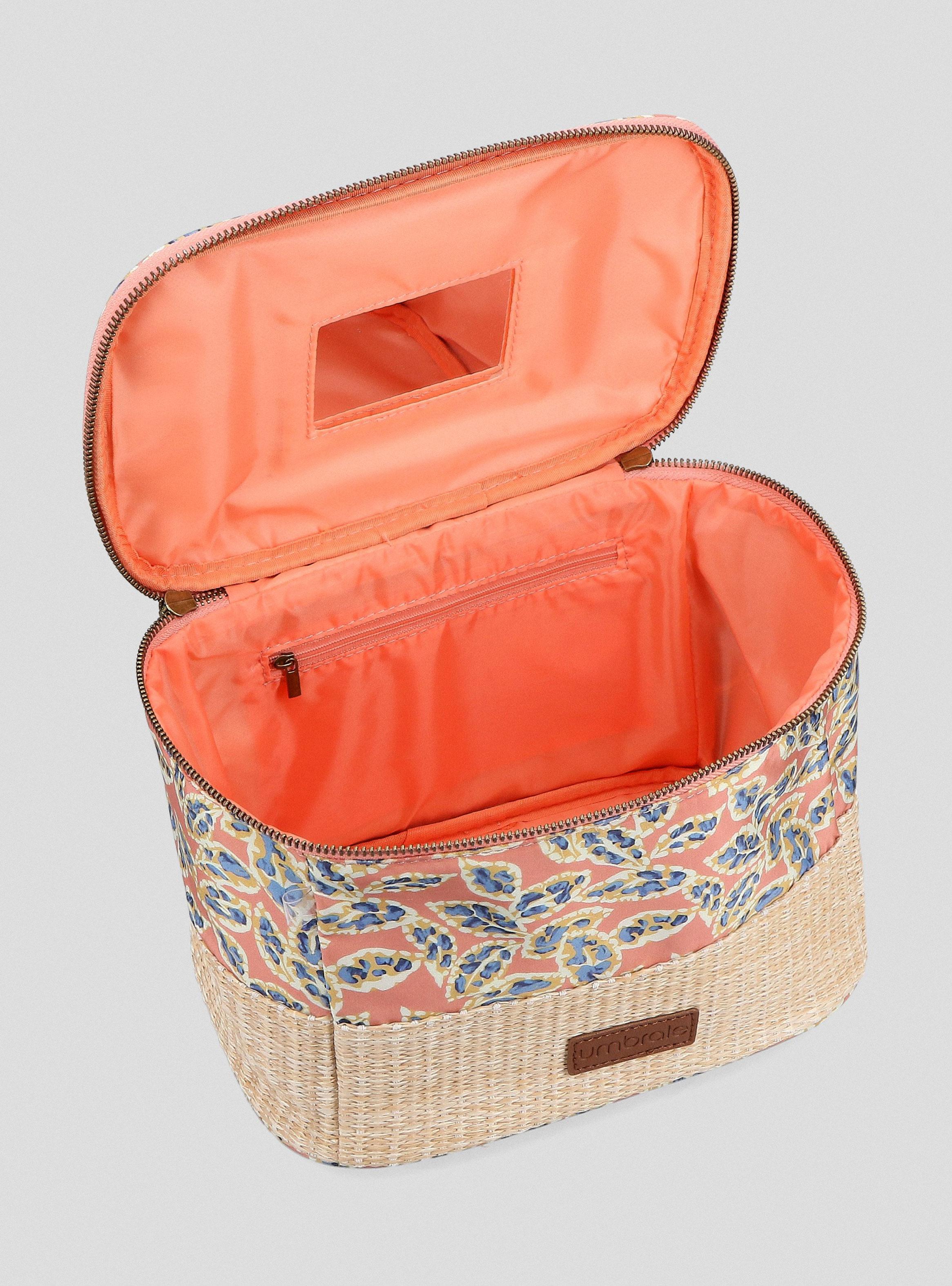 Cosmetiquero 3 Piezas Estampado de Tela y Raffia-2