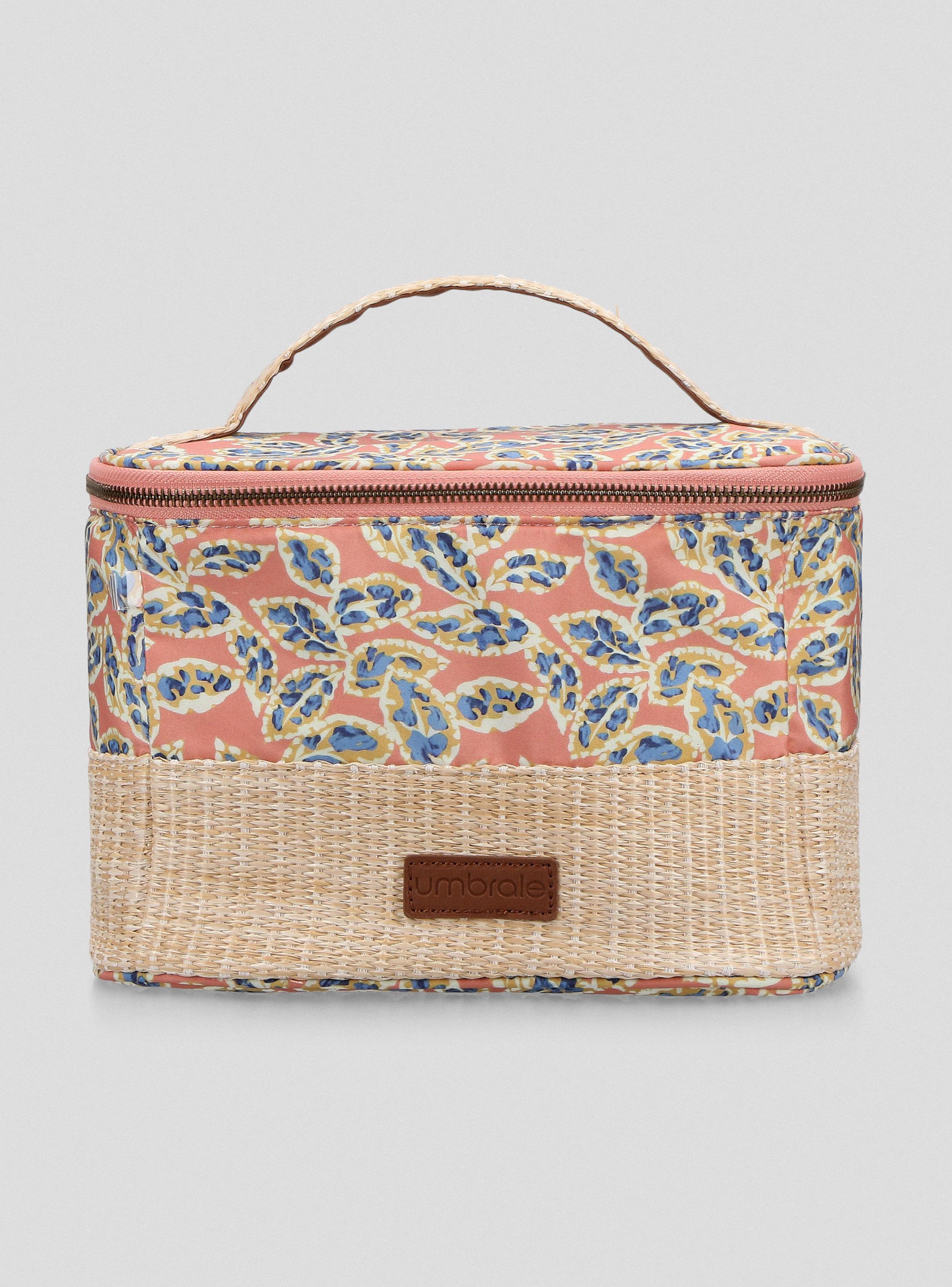 Cosmetiquero 3 Piezas Estampado de Tela y Raffia-0