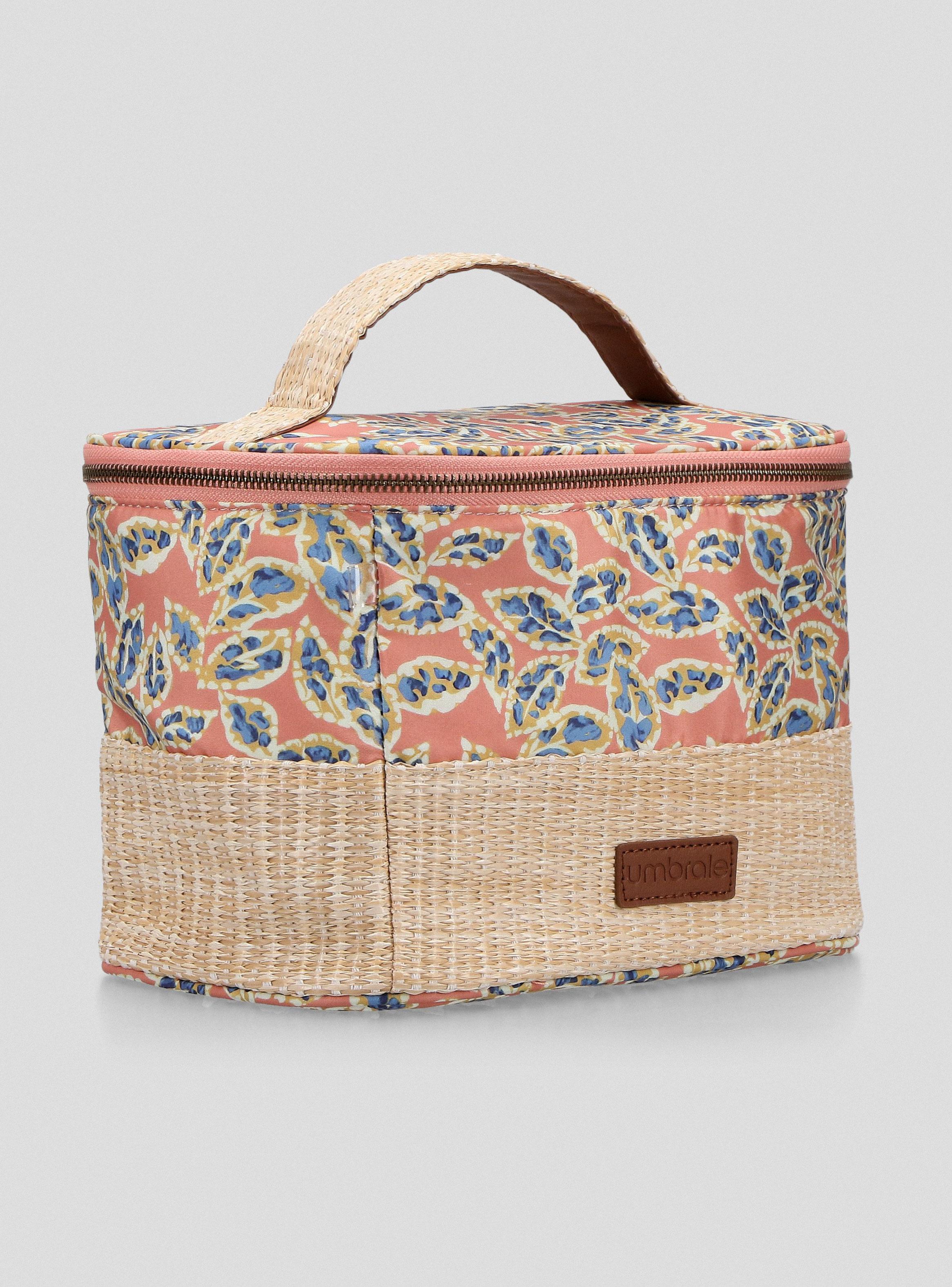 Cosmetiquero 3 Piezas Estampado de Tela y Raffia-1