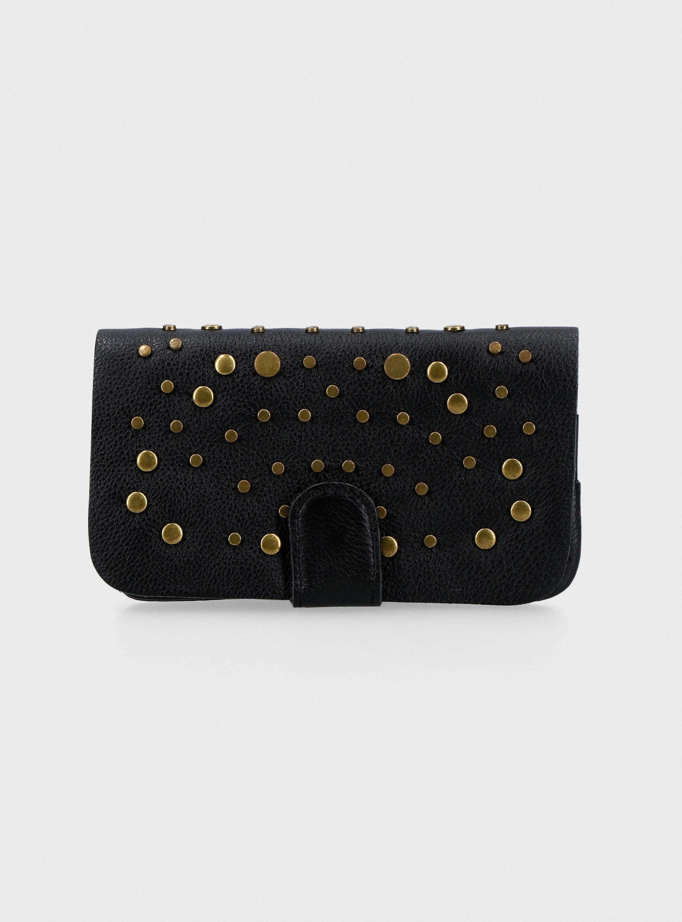 Billetera con Tachas Doradas de Cuero-0