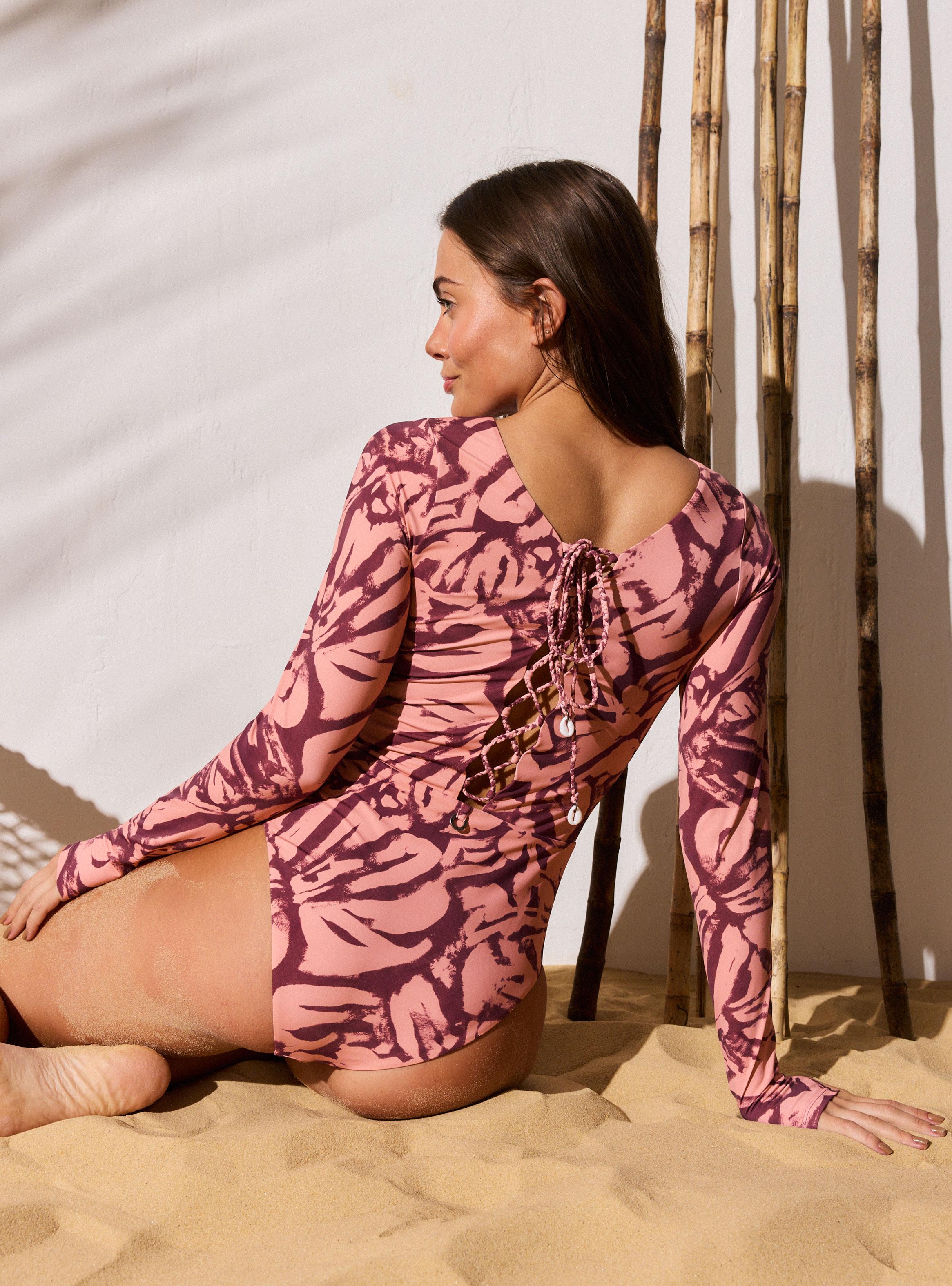Traje de Baño Manga Larga con Lace Up en Espalda-1