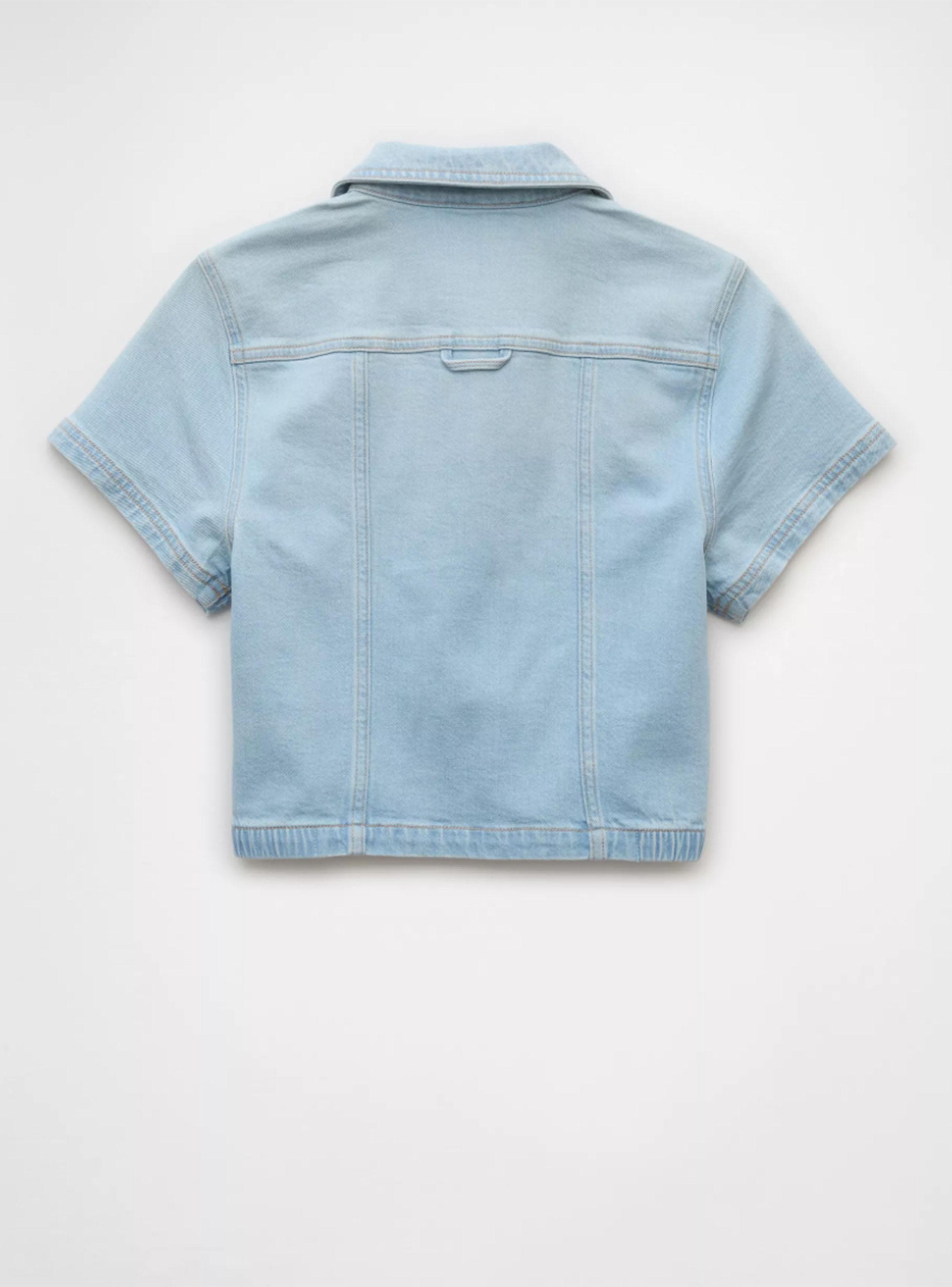 Blusa Ae Denim Manga Corta y Cierre-3