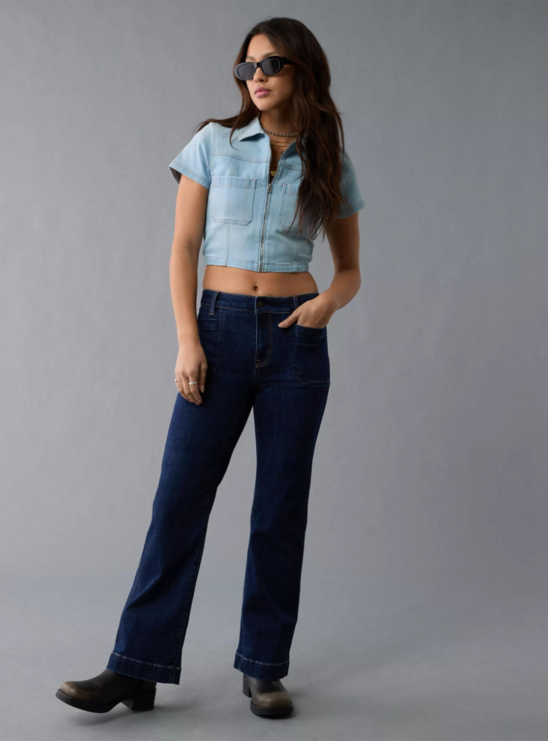 Blusa Ae Denim Manga Corta y Cierre-4