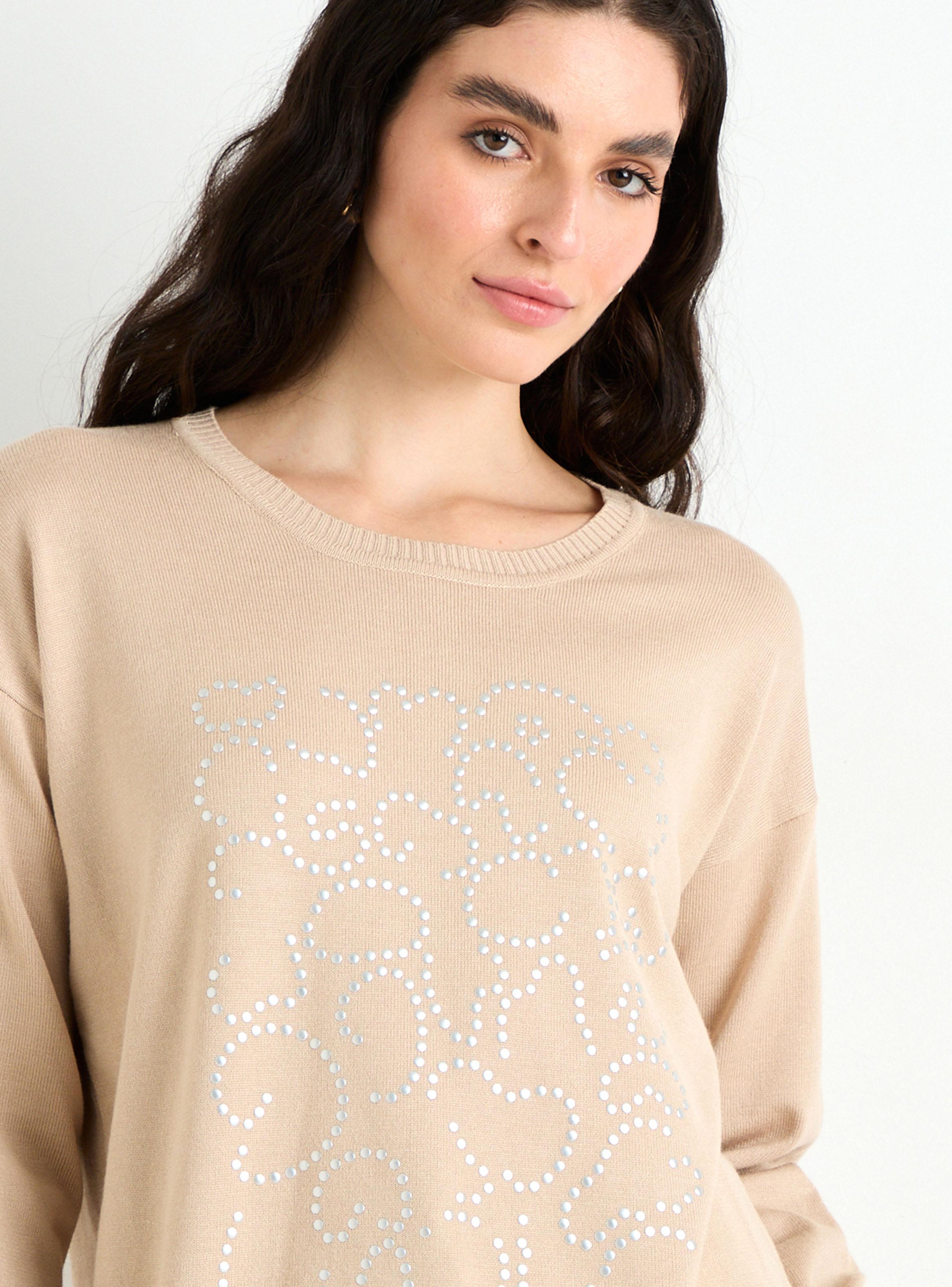 Sweater Cuello Redondo Hombro Caído con Aplicación de Tachas-2