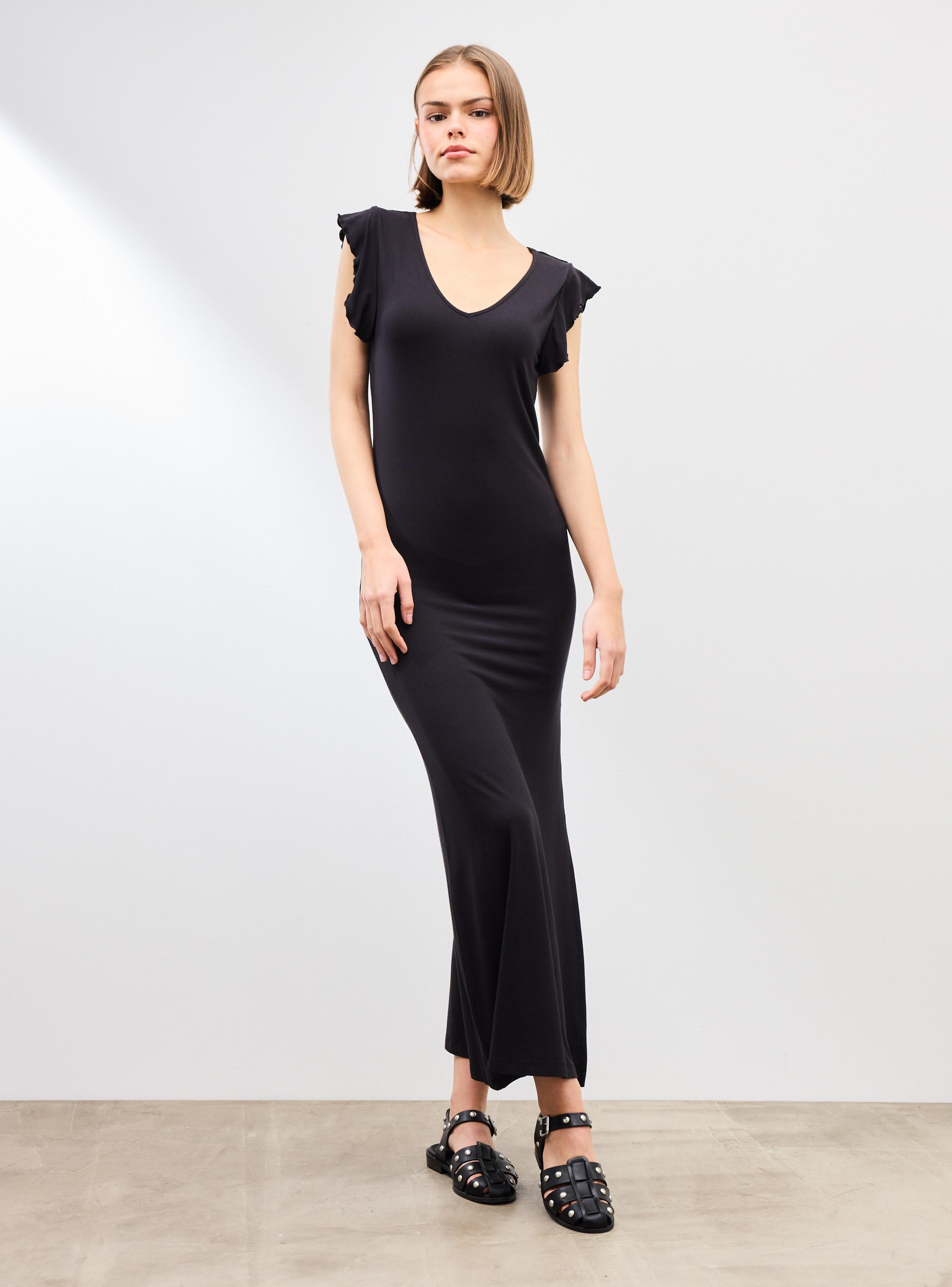 Vestido Largo Escote V y con Mangas Vuelos-4