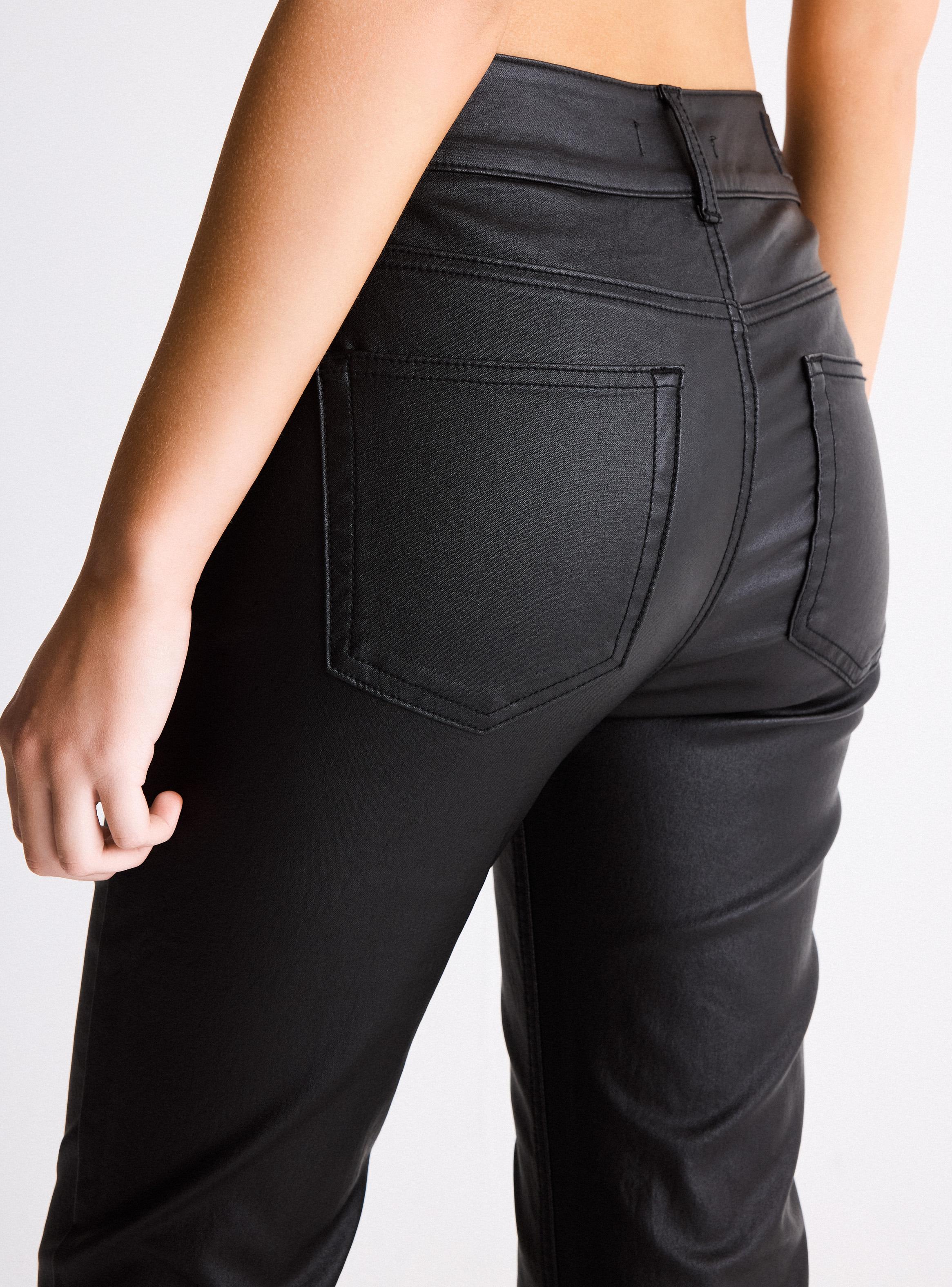 Jeans Flare Tiro Bajo Bragueta Amarras Coated-3