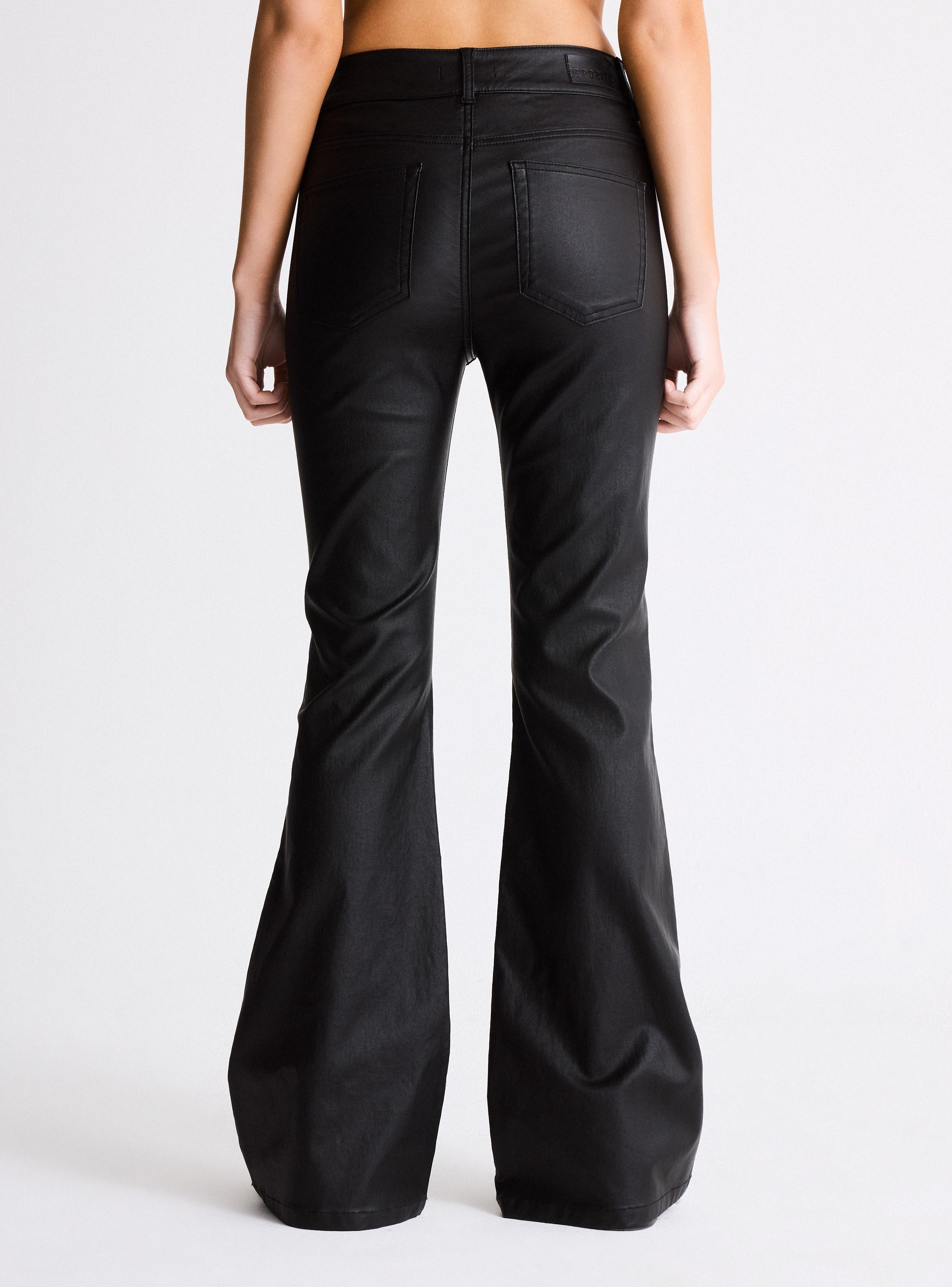 Jeans Flare Tiro Bajo Bragueta Amarras Coated-1