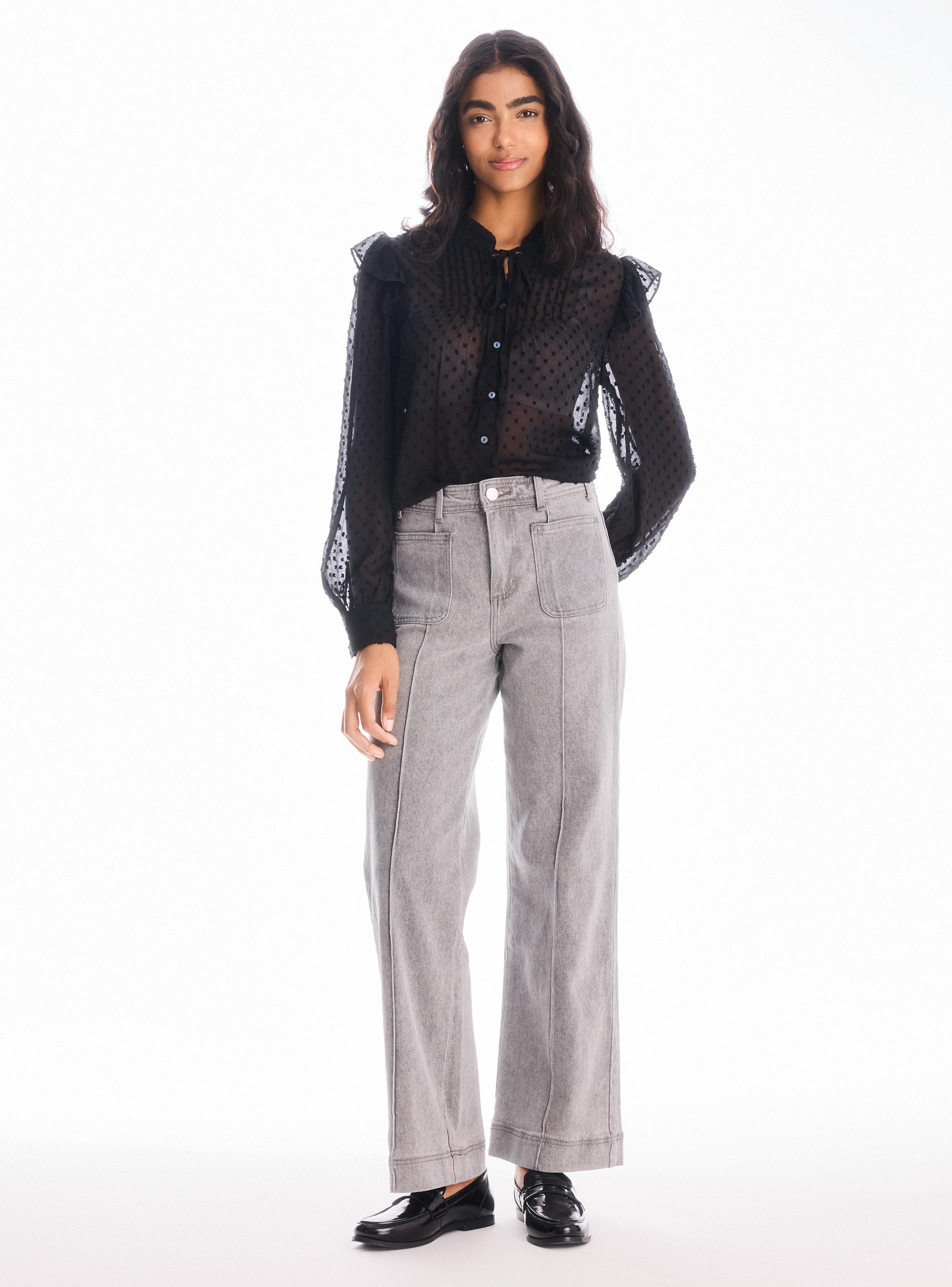Jeans Wide Leg con Bolsillos Delanteros y Corte Pierna-4