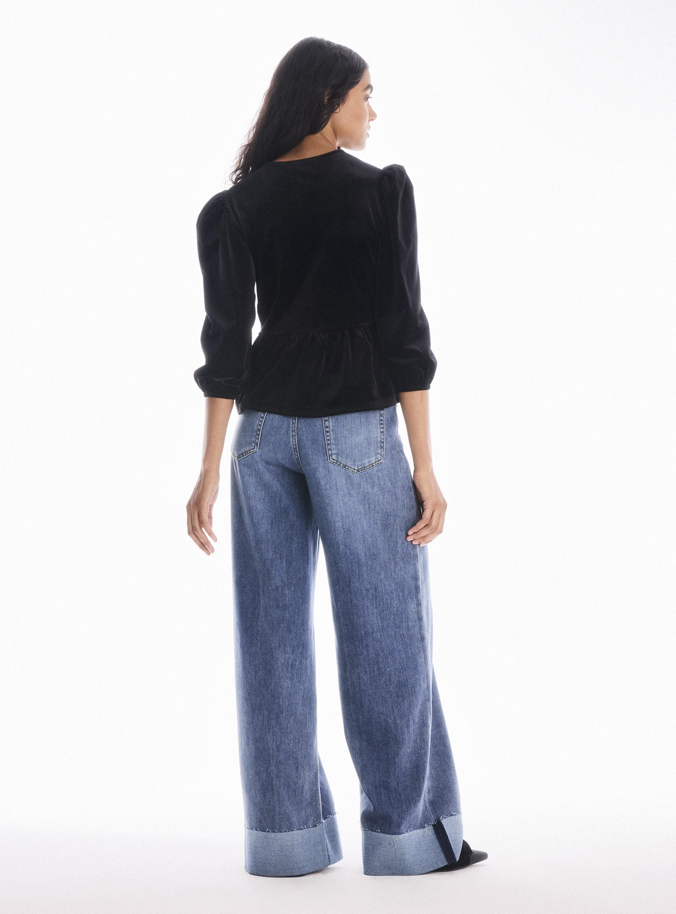 Blusa Manga Abullonada Coret Peplum con Amarras-5