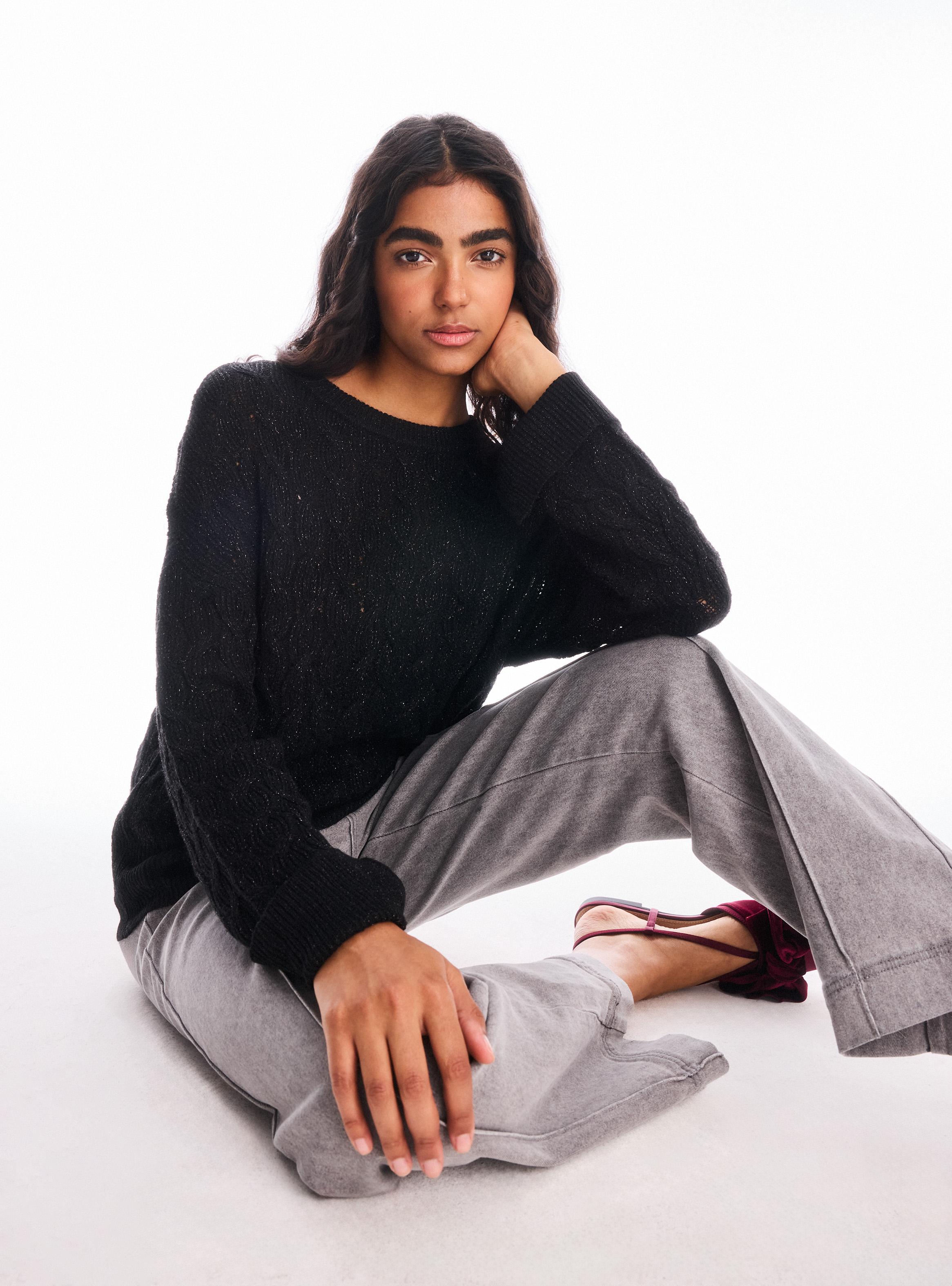 Sweater Trenzado con Hilo Metalizado-0