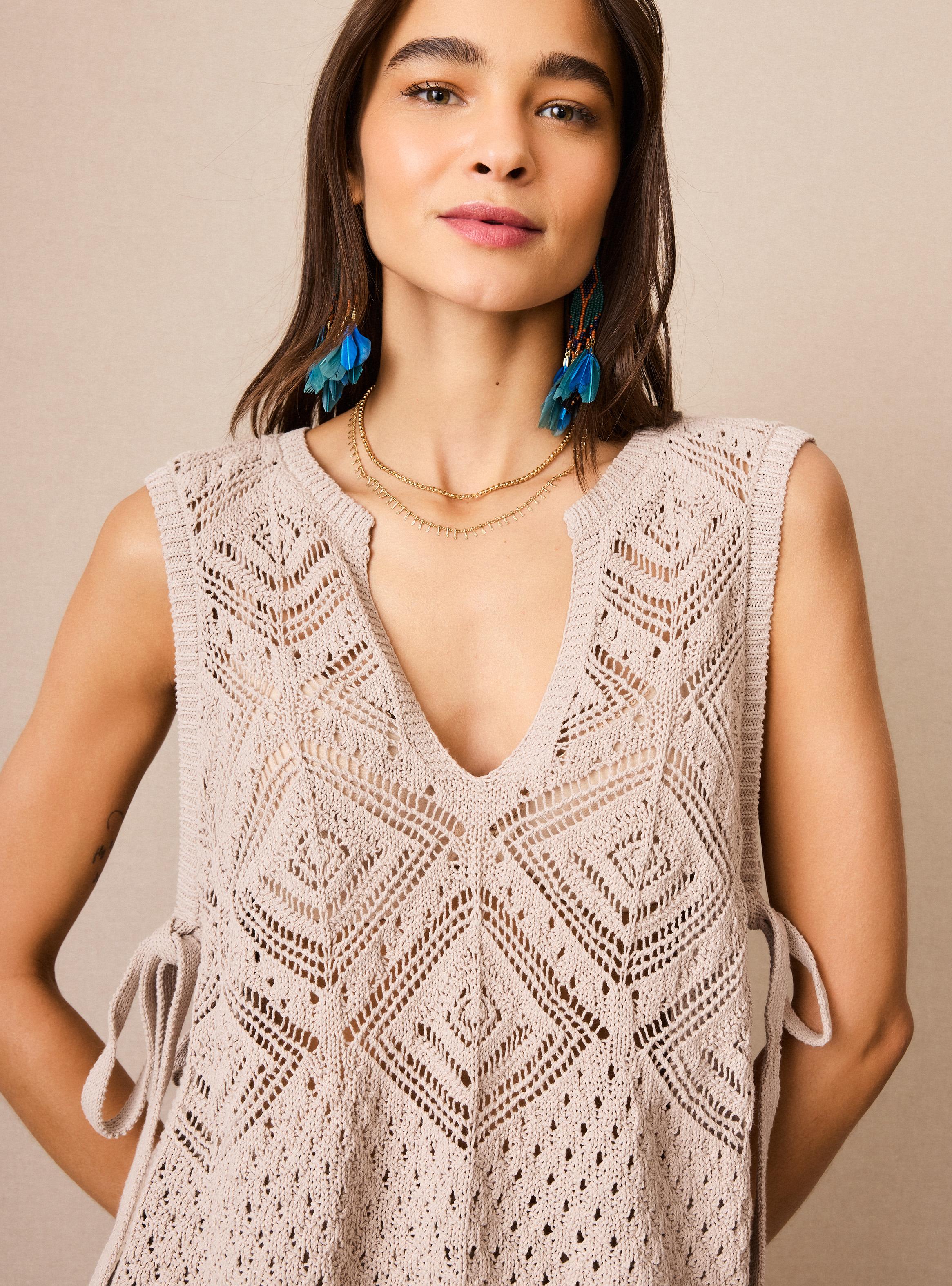 Polera Tejida de Macramé sin Mangas-2