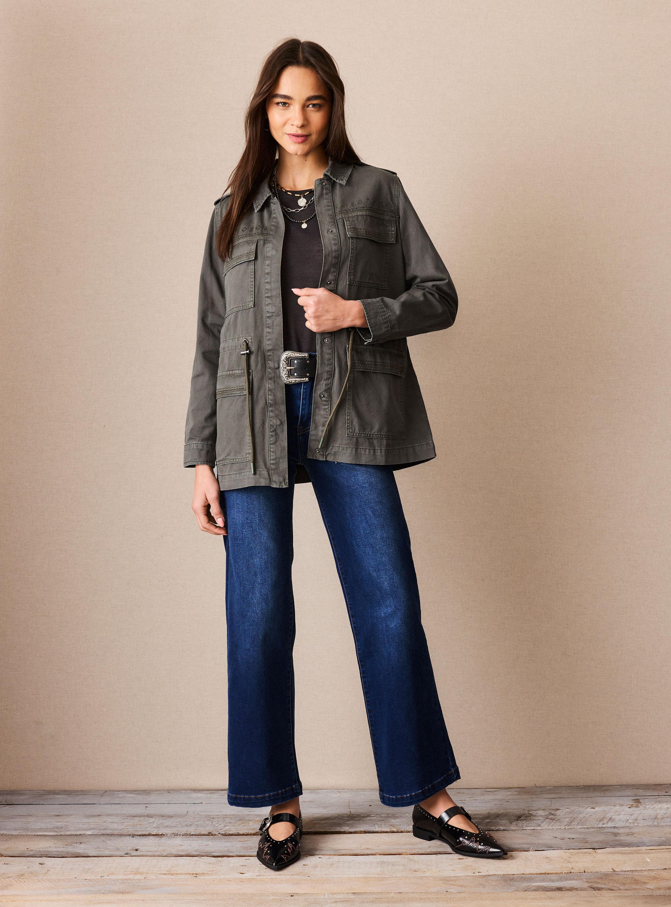 Chaqueta Gabardina con Bordado y Cintura Ajustable-4