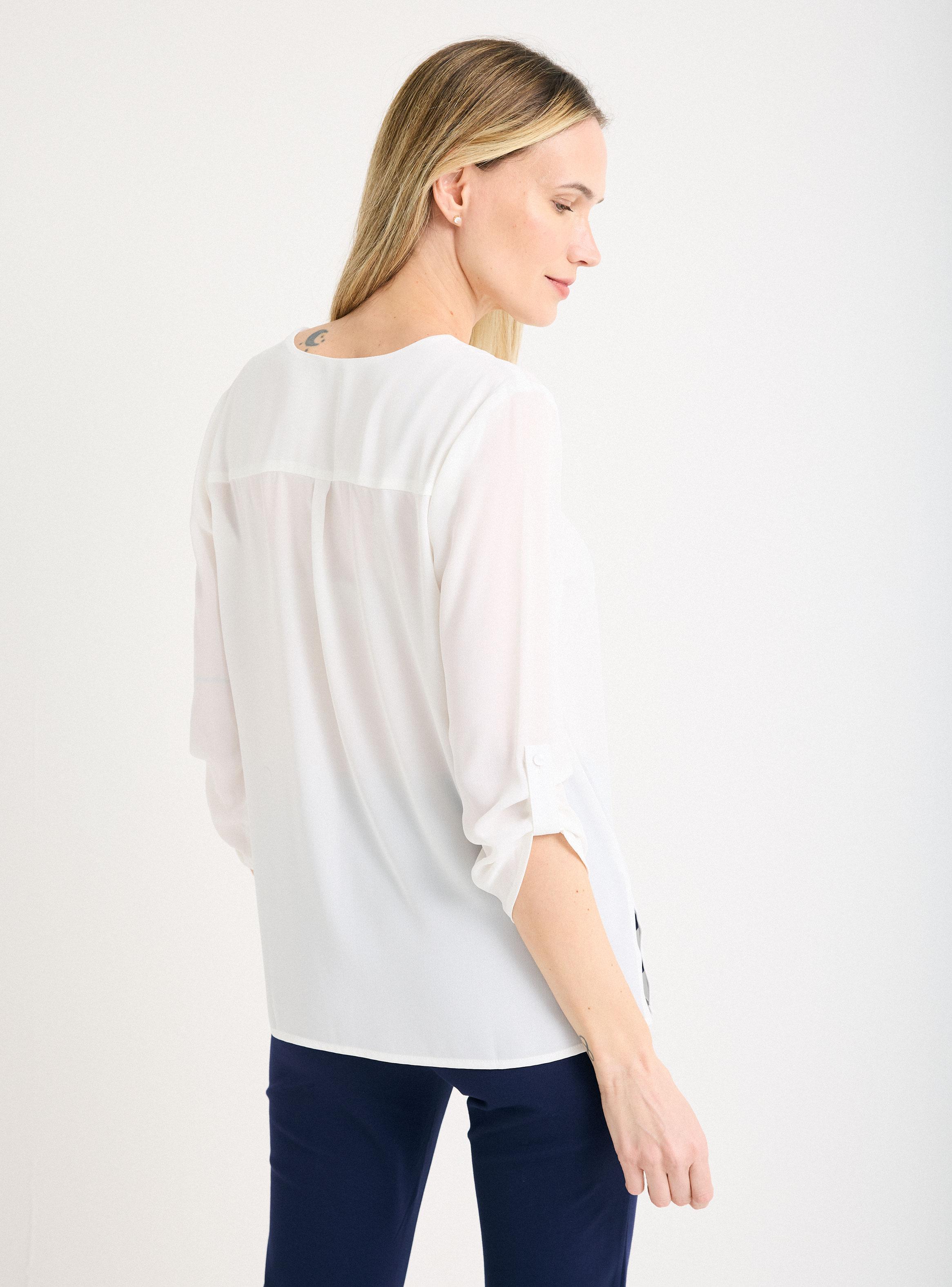 Blusa Escote en V con Manga Recogidas-1