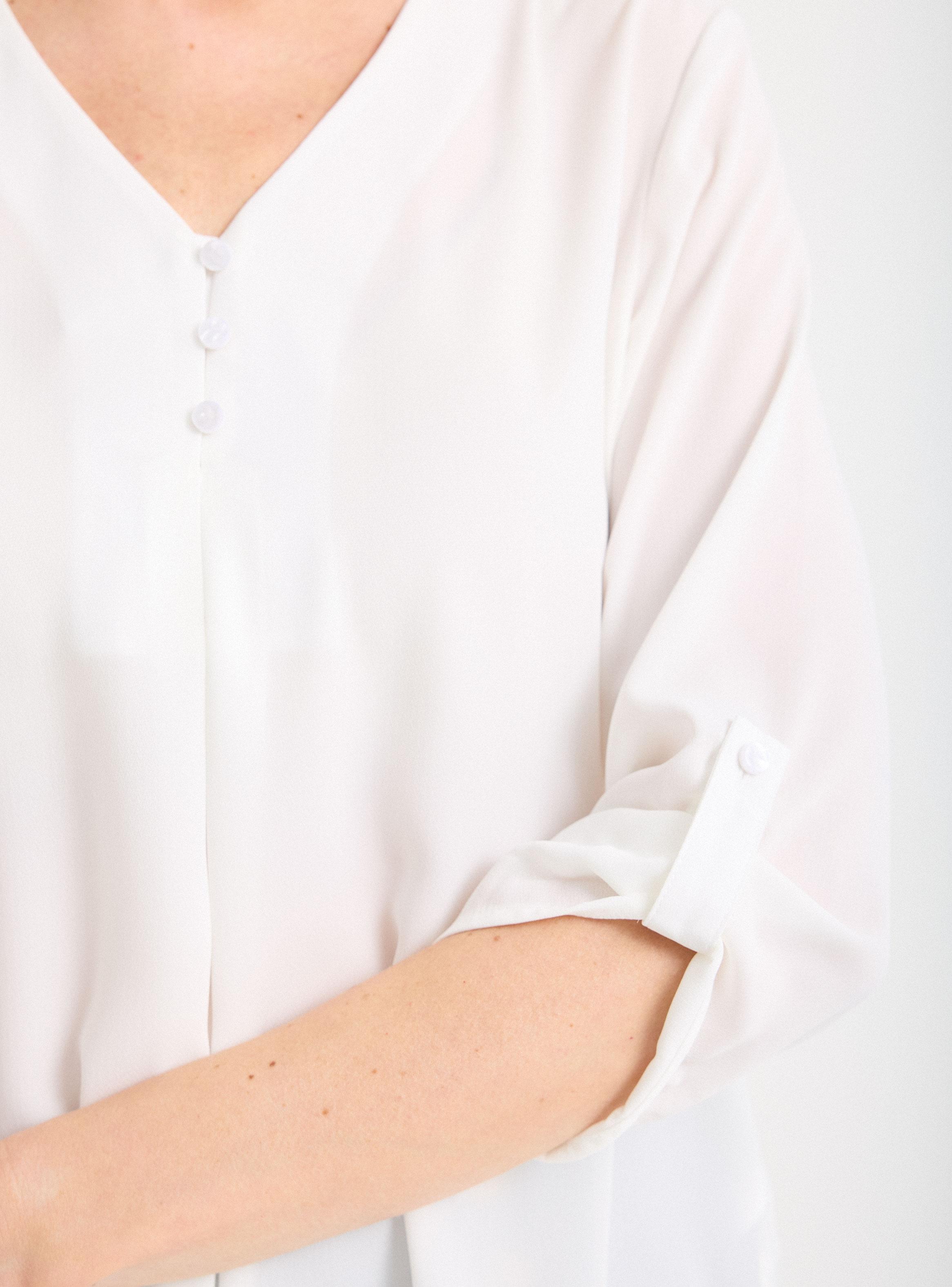 Blusa Escote en V con Manga Recogidas-2