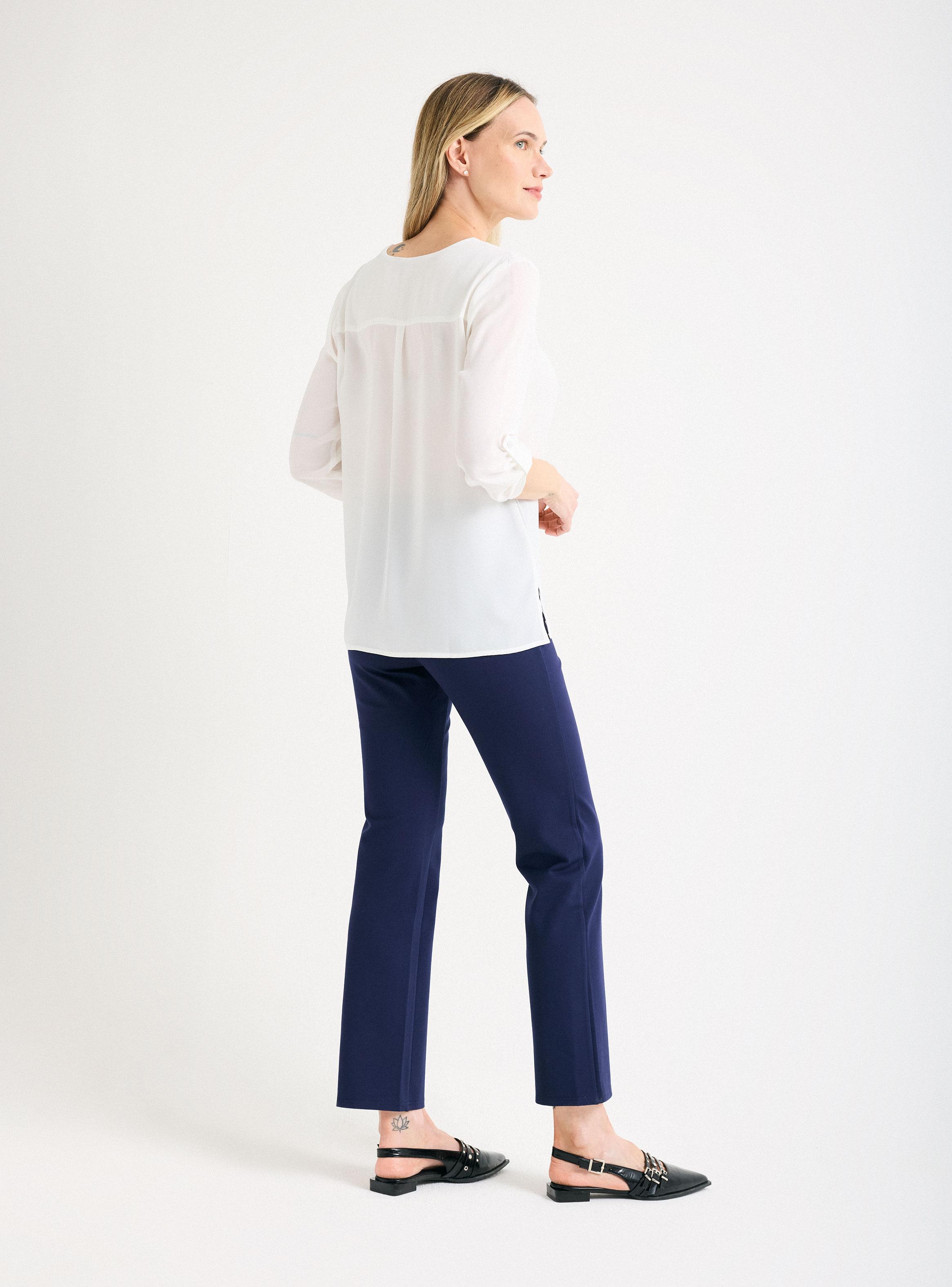 Blusa Escote en V con Manga Recogidas-5