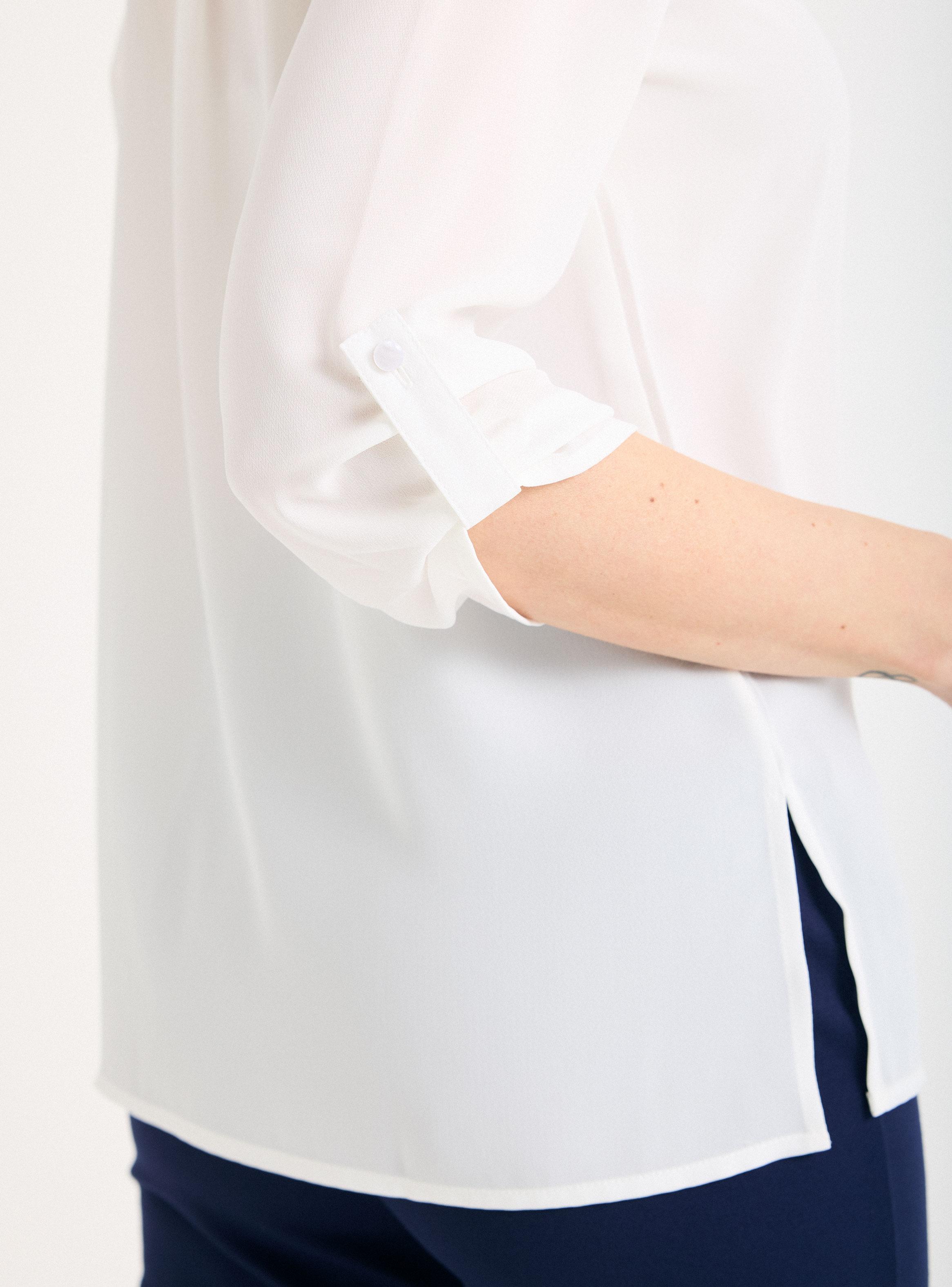 Blusa Escote en V con Manga Recogidas-3