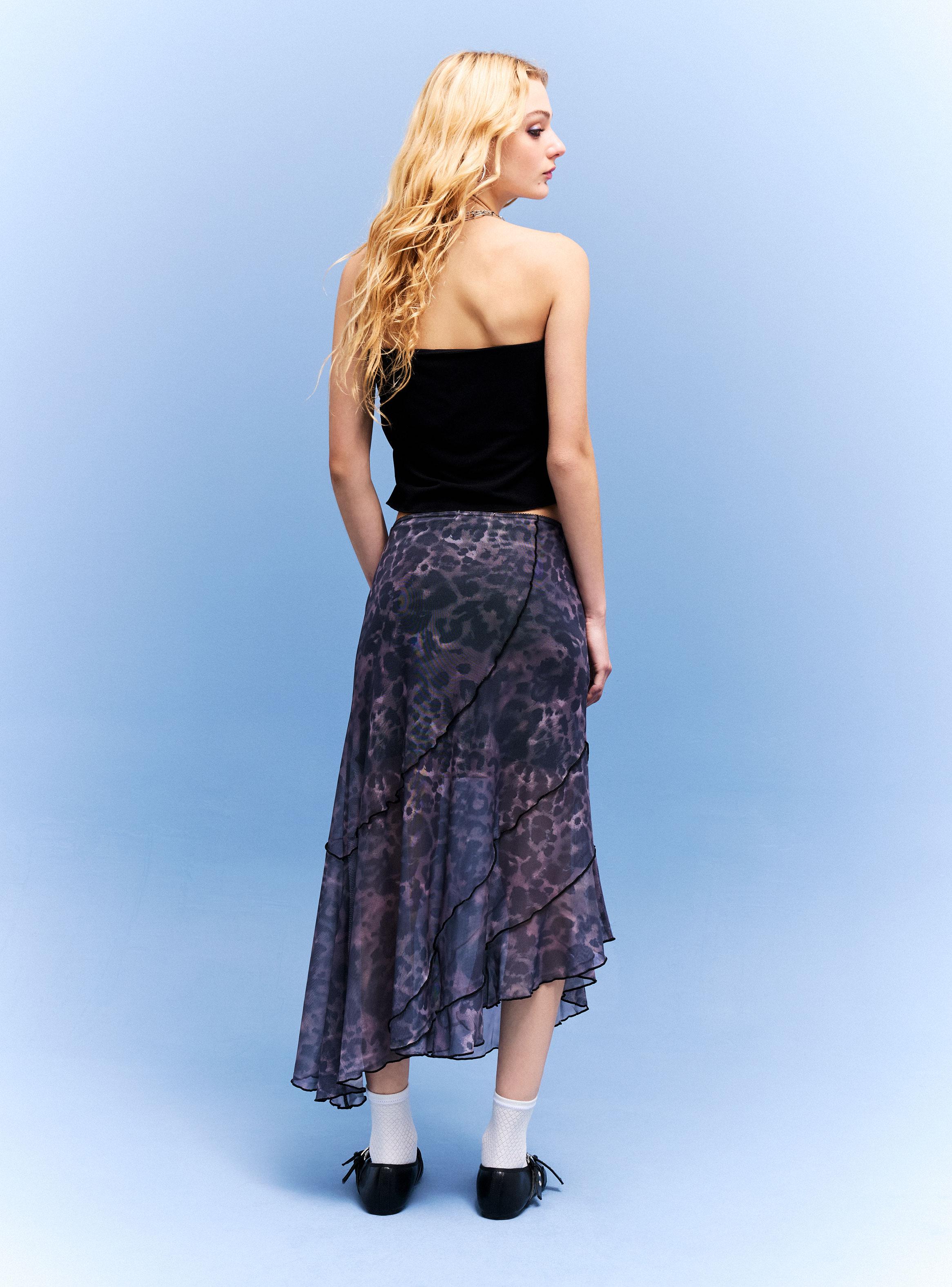 Falda de Malla Asimétrica Estampada-5