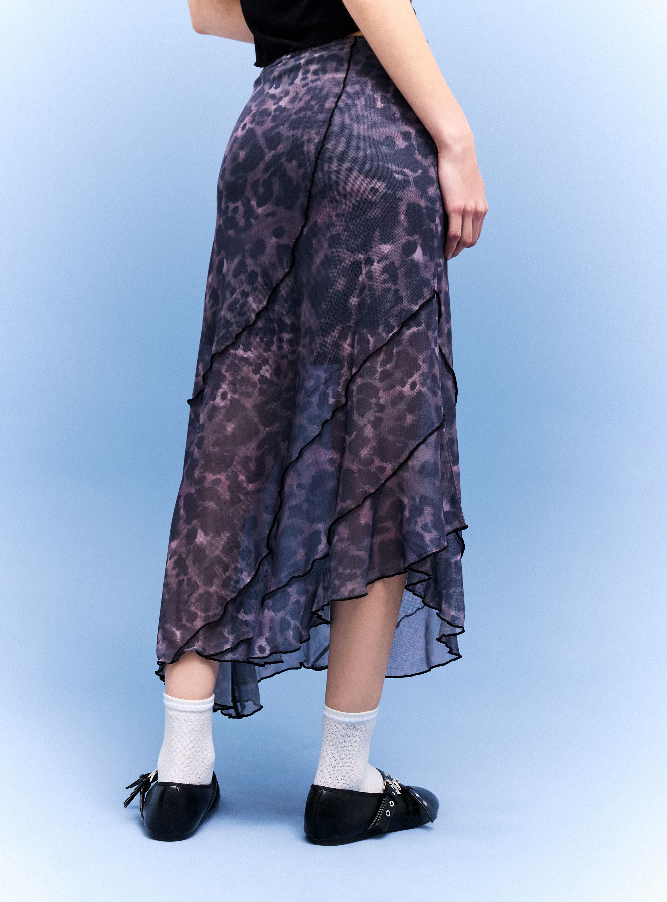 Falda de Malla Asimétrica Estampada-1
