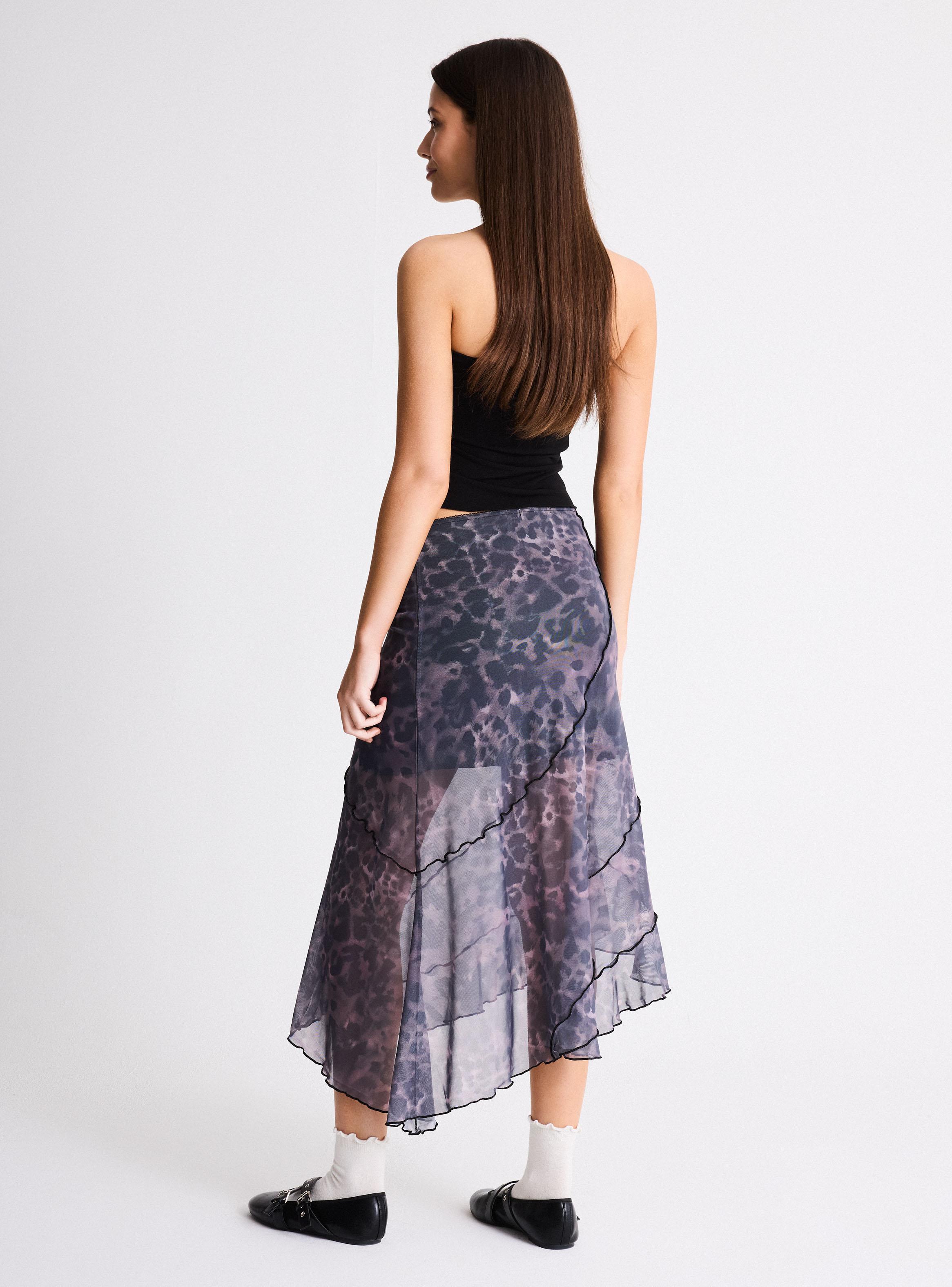 Falda de Malla Asimétrica Estampada-5