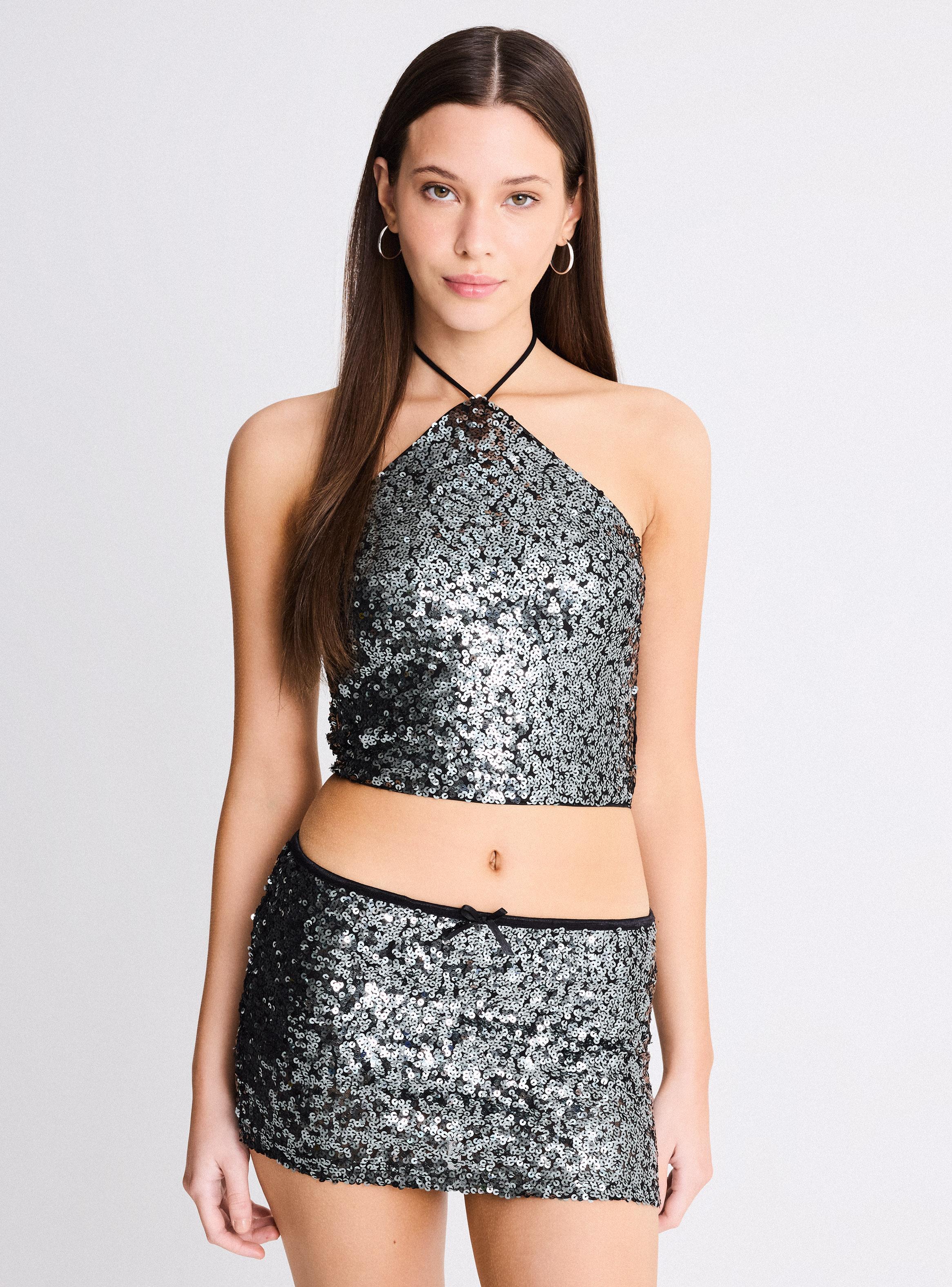 Polera Top Halter Lentejuelas-0