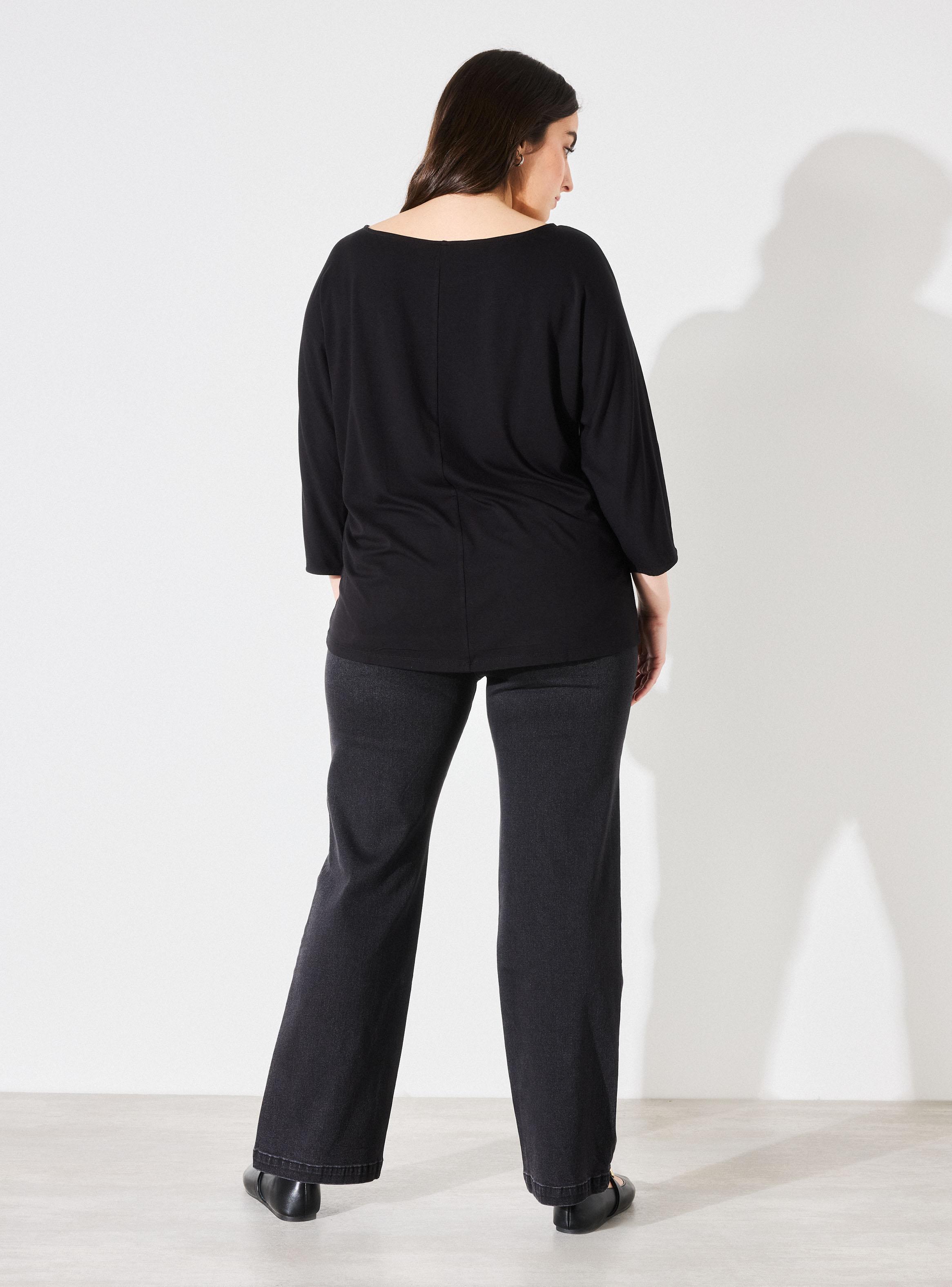 Polera Sólida Manga Murciélago Escote Redondo Curvy-5
