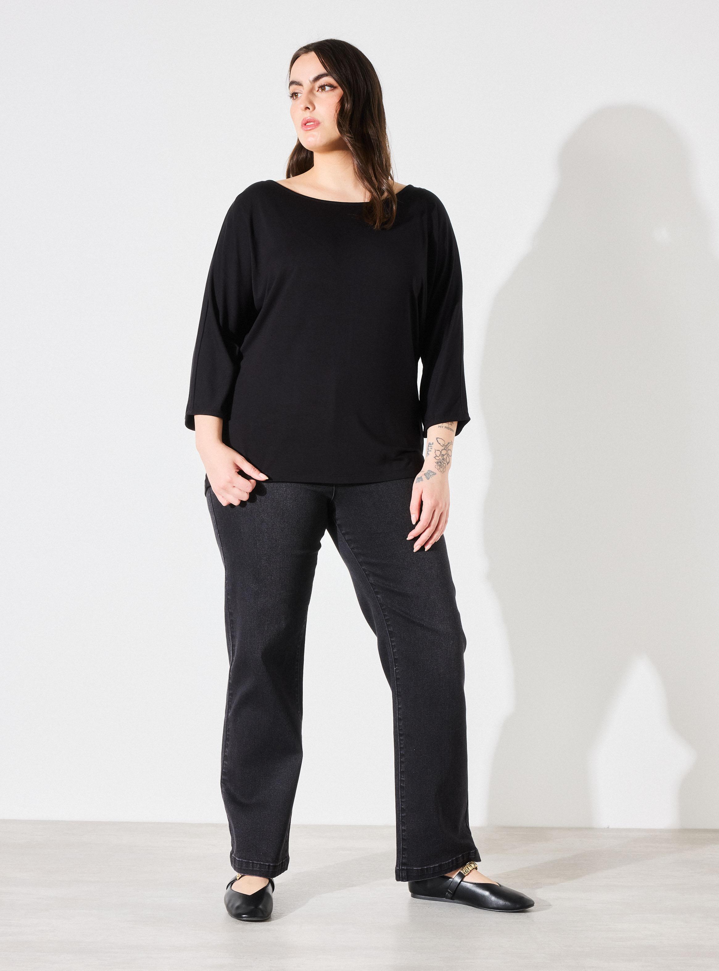 Polera Sólida Manga Murciélago Escote Redondo Curvy-4