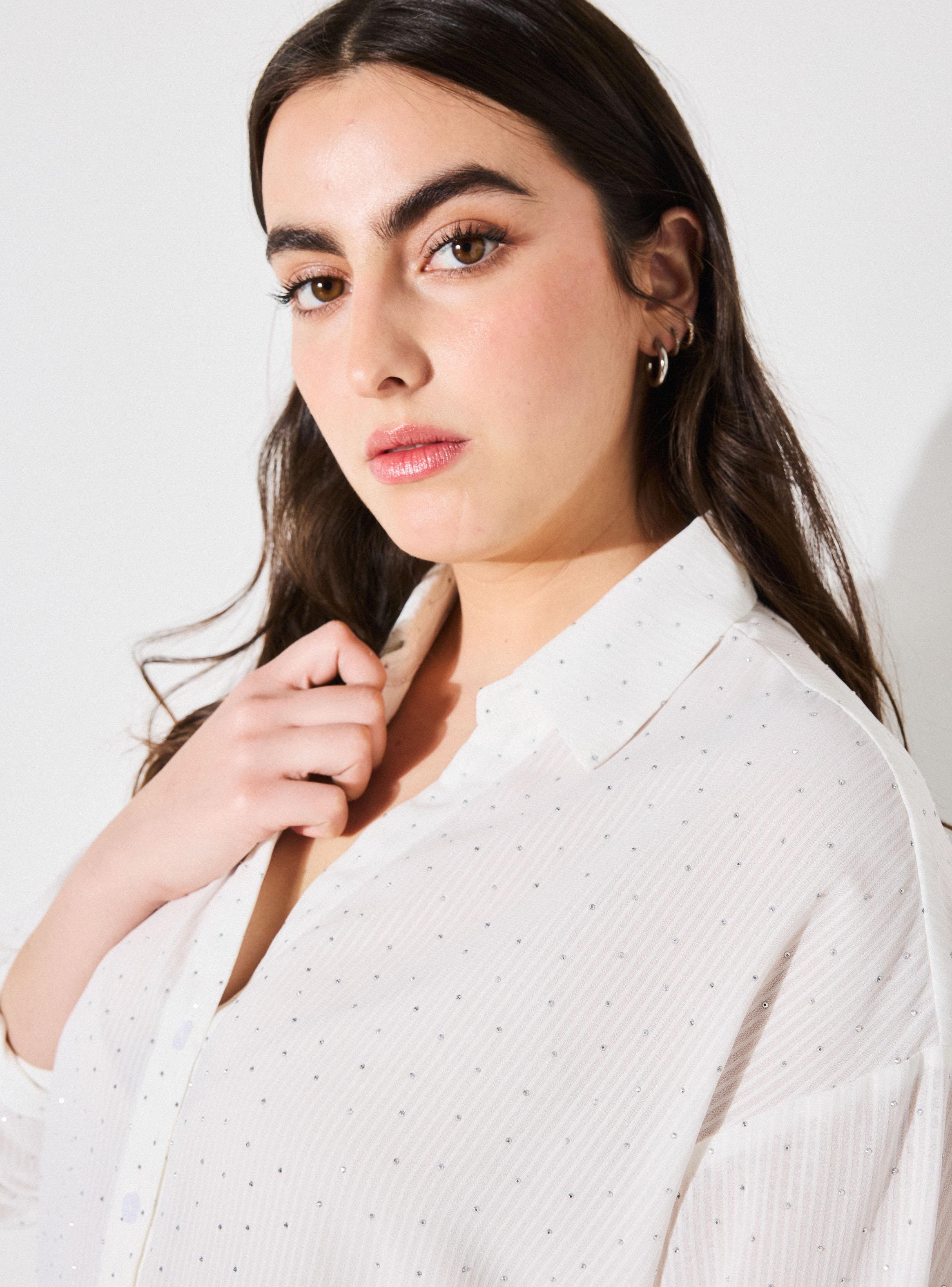 Blusa Escote V Estampado de Strass-2