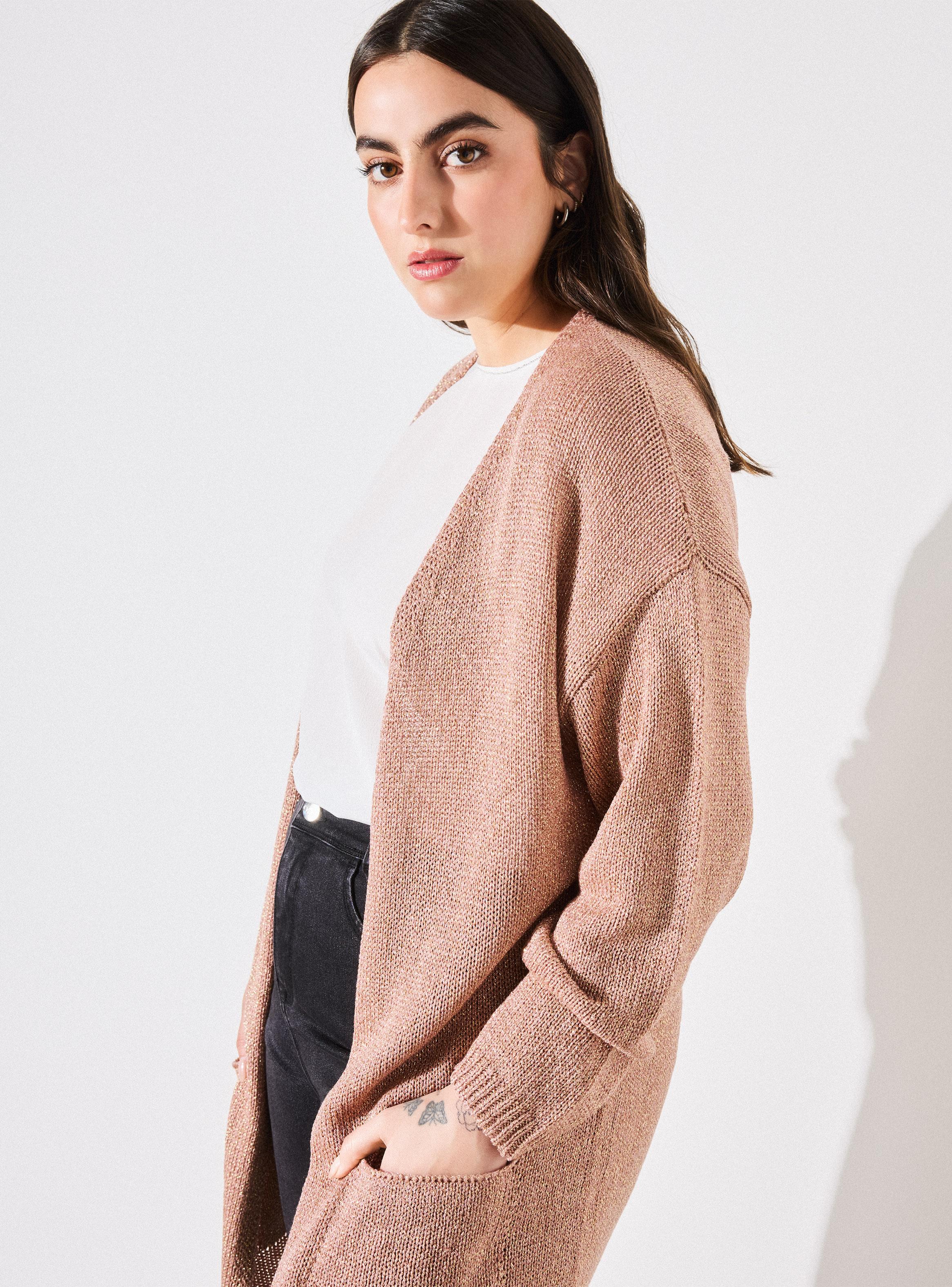 Chaleco Cárdigan Metalizado con Bolsillos Talla Curvy-2