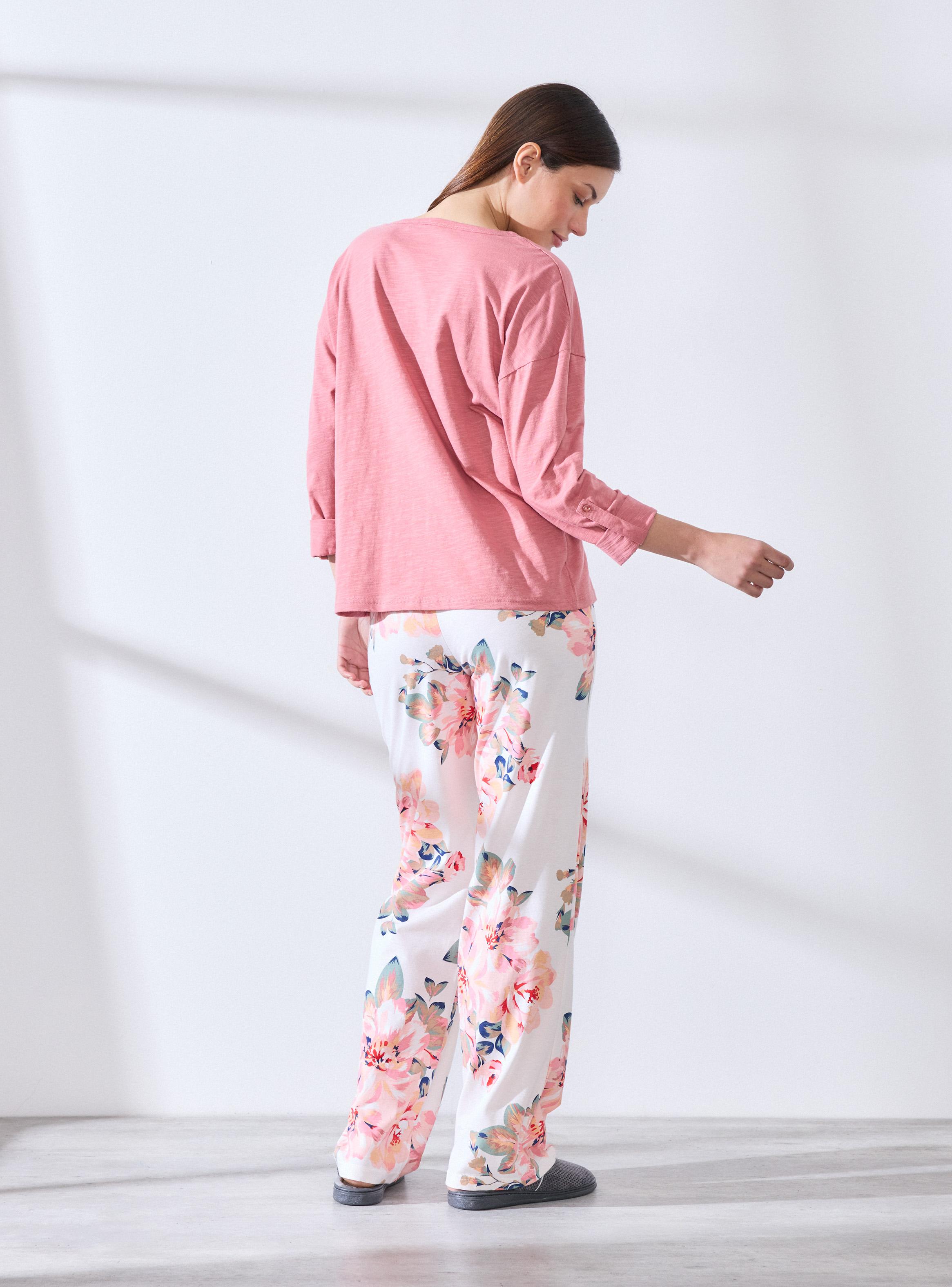 Pijama Polera Lisa con Botones Pantalón Estampado-5