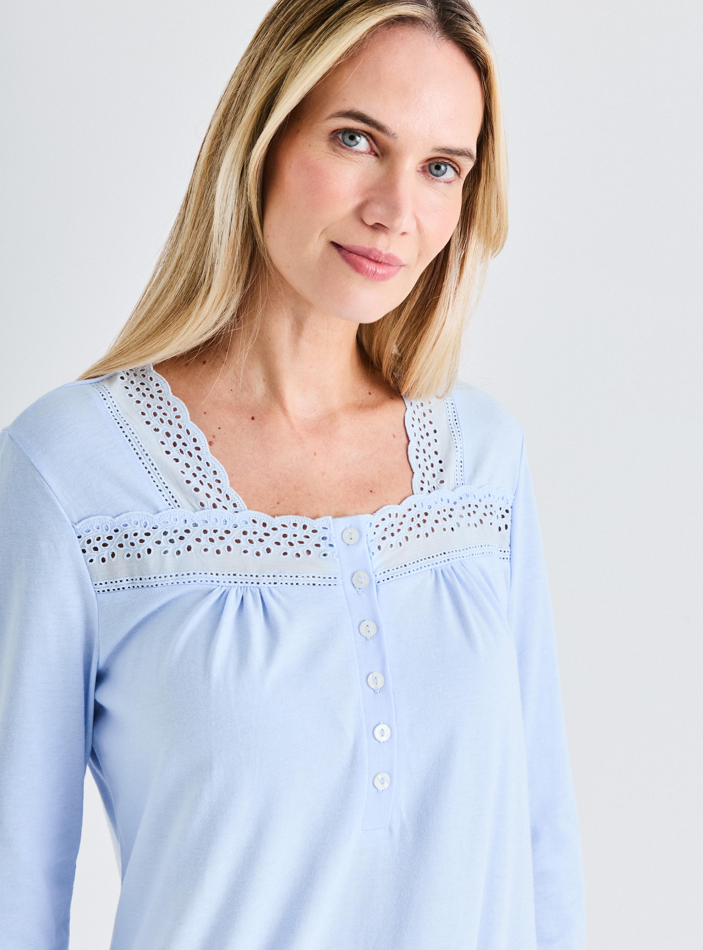 Camisa de Dormir Lisa con Detalles en Broderie-2