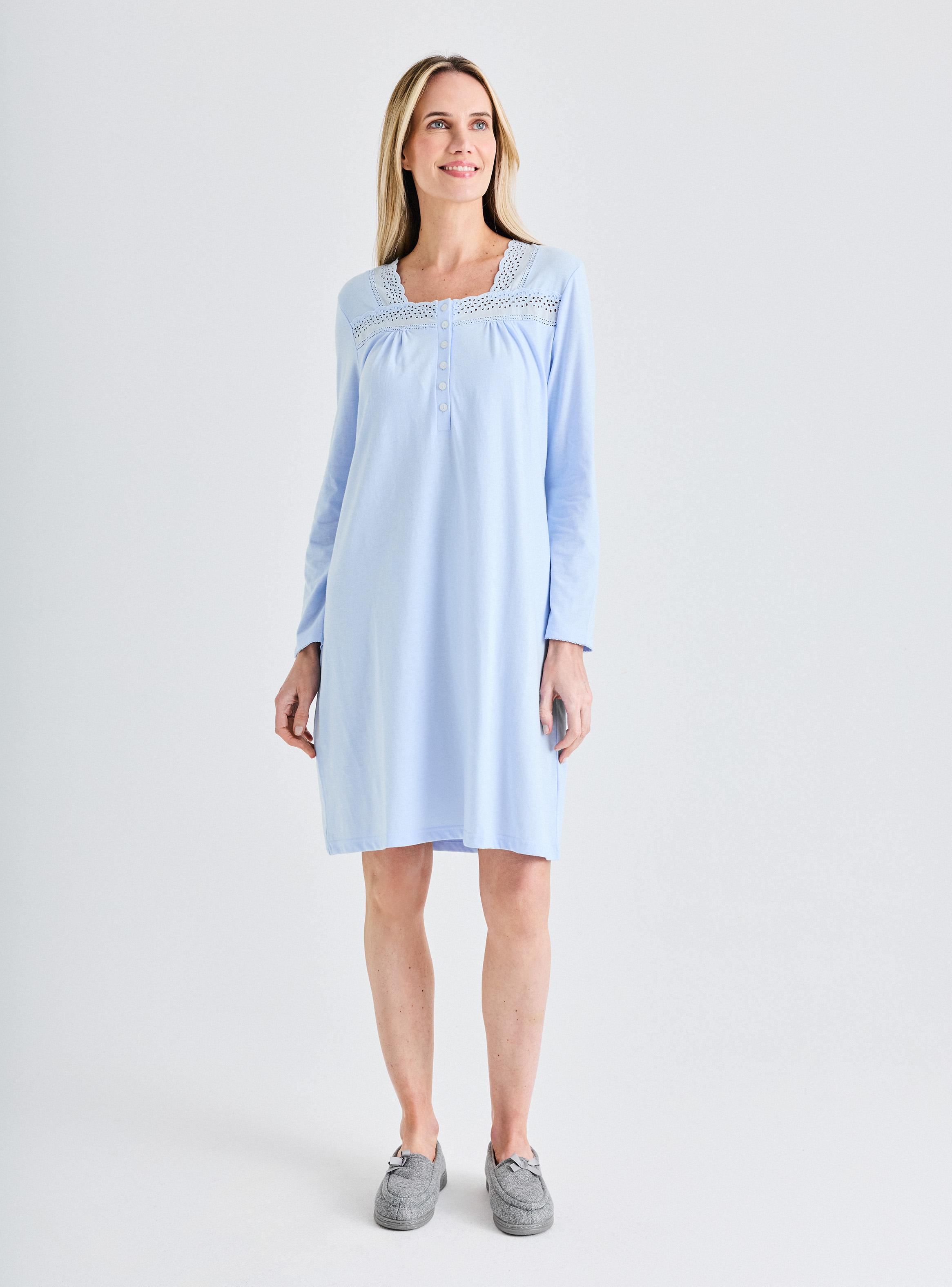 Camisa de Dormir Lisa con Detalles en Broderie-4