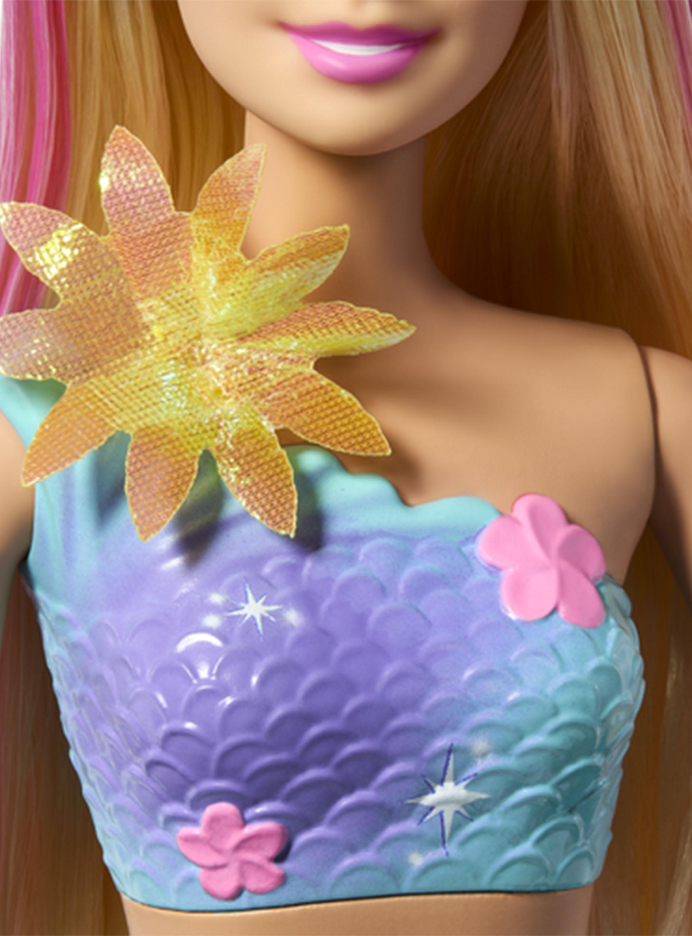 Muñeca Sirena con Transformación de Flores Cabello Rosa-2