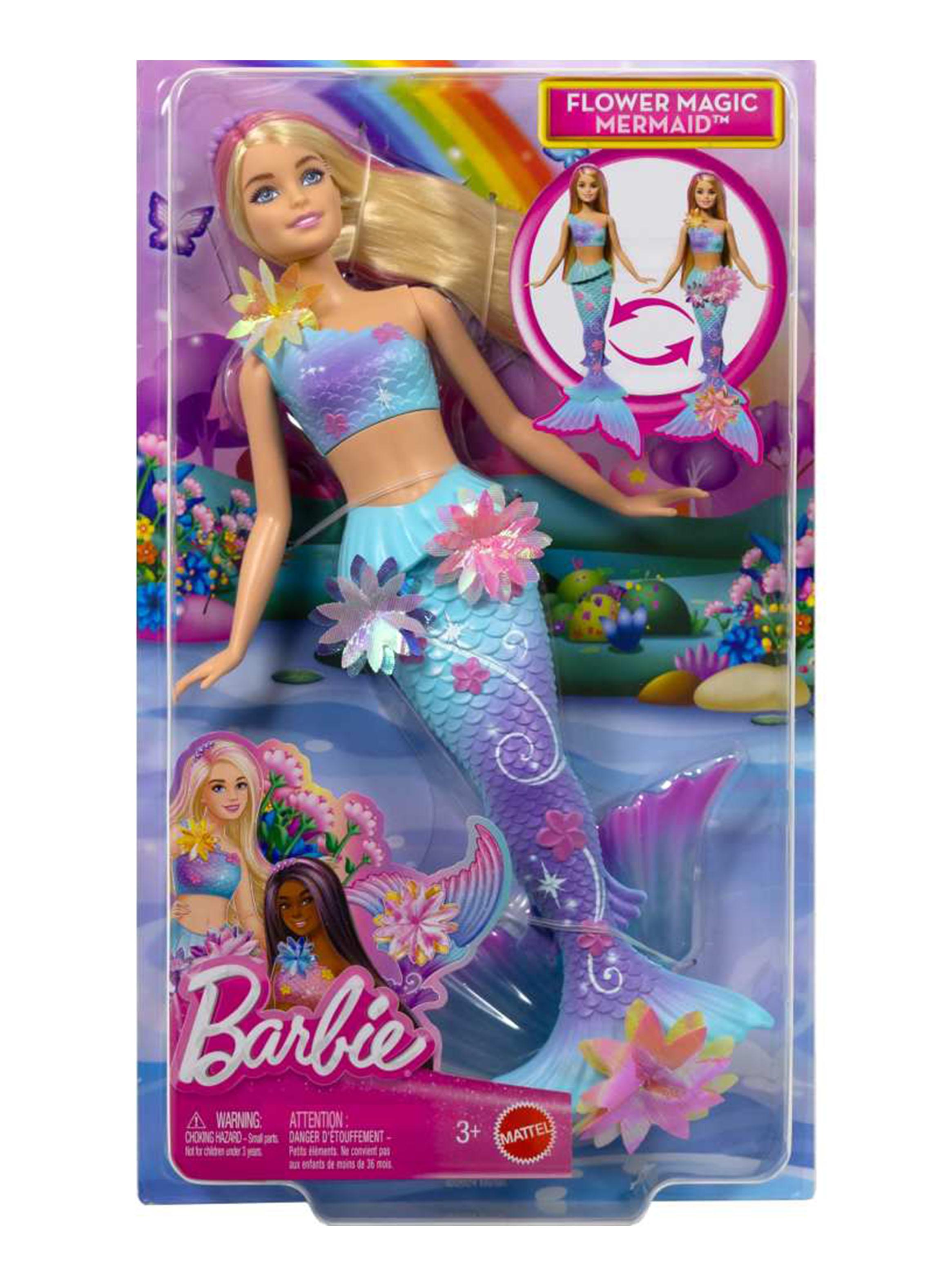 Muñeca Sirena con Transformación de Flores Cabello Rosa-3