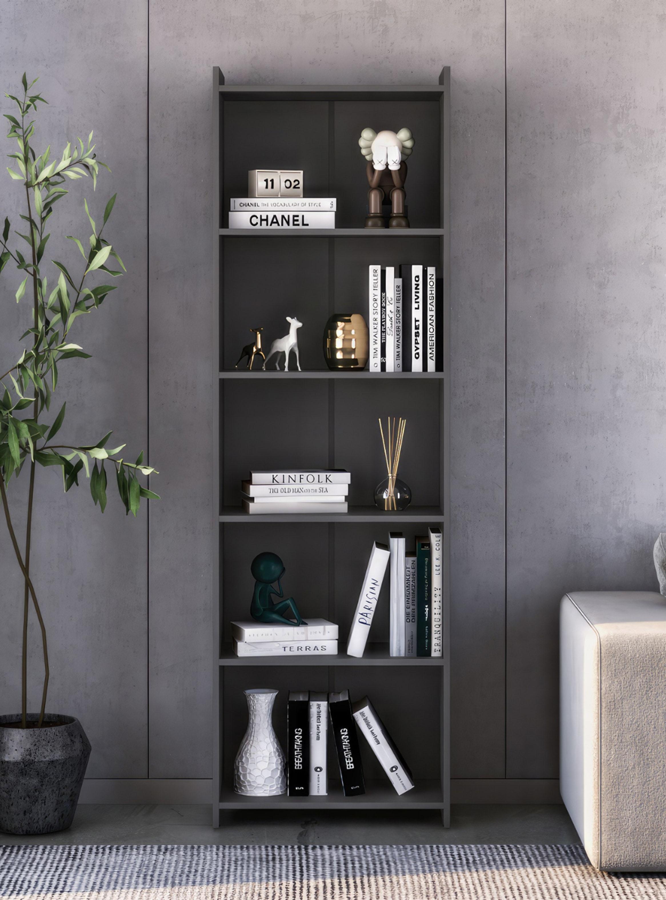 Librero Lib 5 Repisas Gris 183x30x57 cm-3