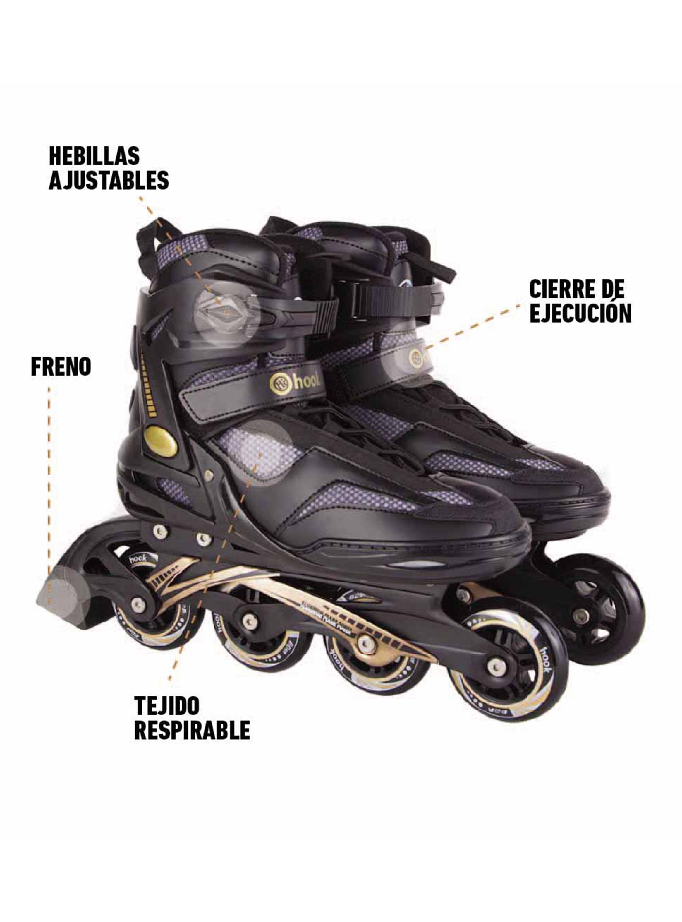 Patín Hit Gold Hook Piel sintética Color Negro 43-2