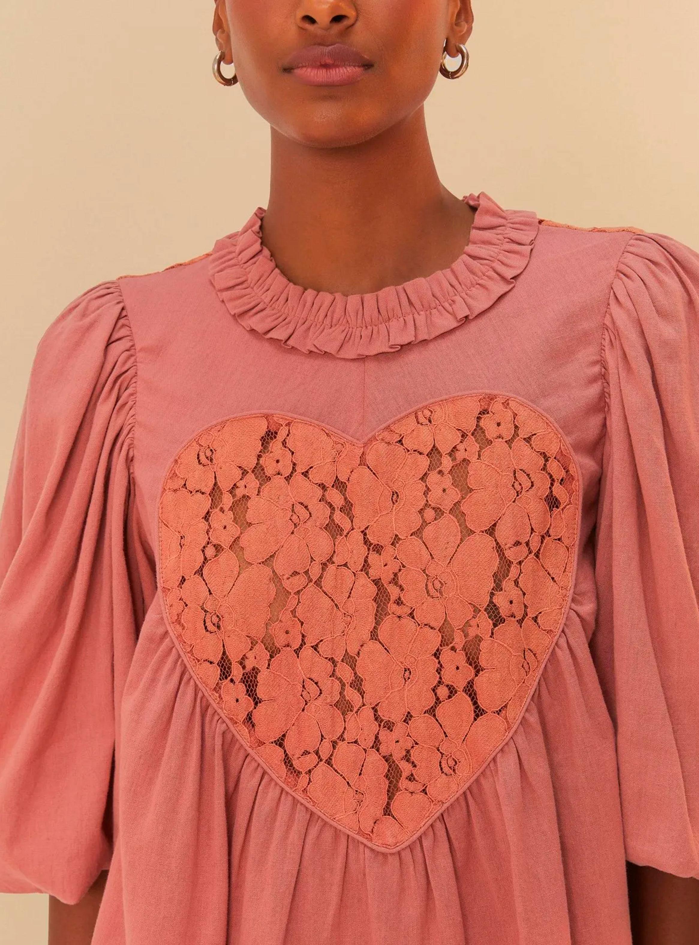 Blusa Corazón Encaje y Mangas Aglobadas-2