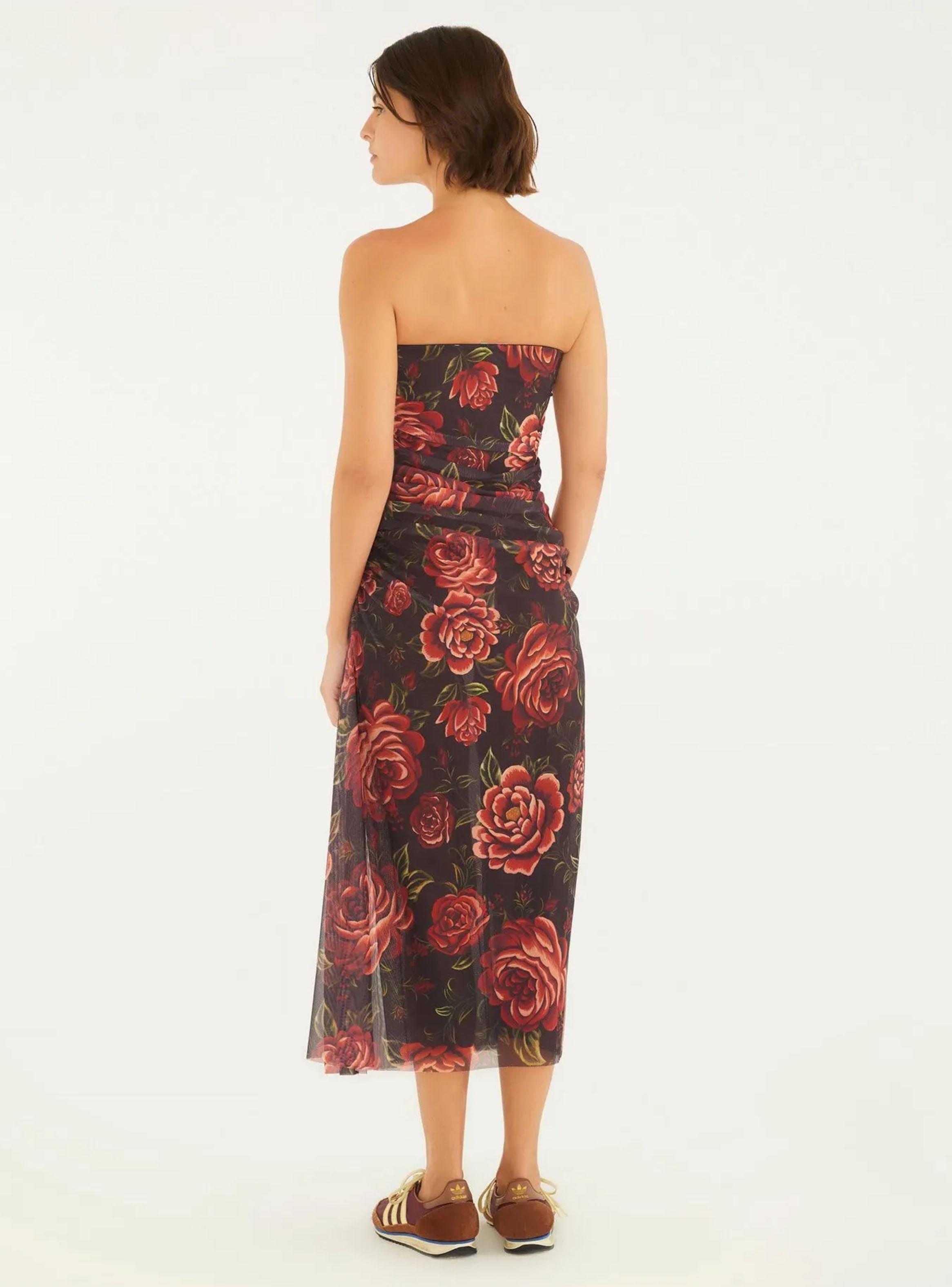 Vestido Midi Strapless Diseño Rosas-1