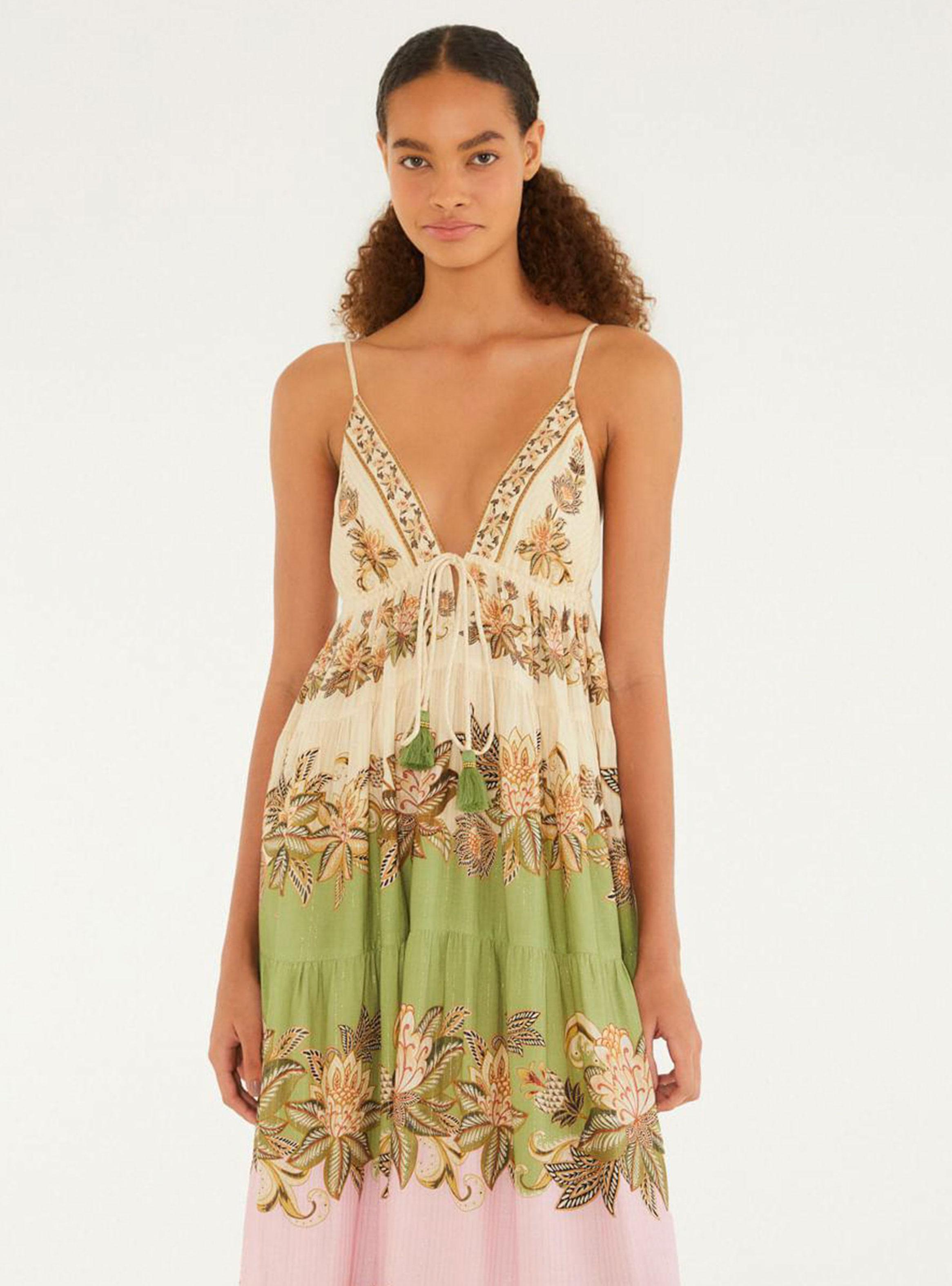 Vestido Largo Escote V Estampado Floral-2