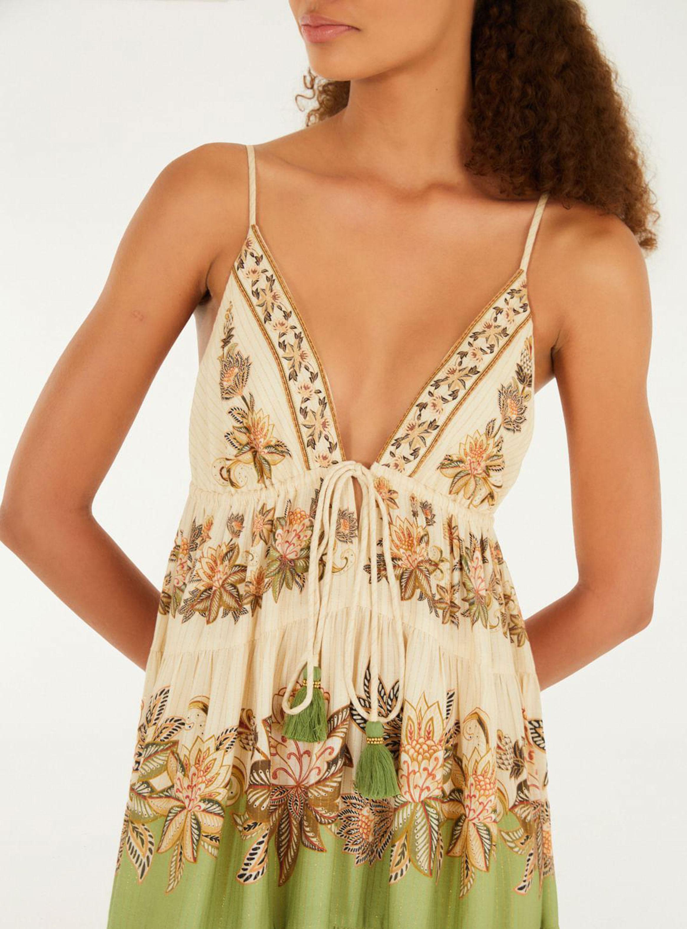 Vestido Largo Escote V Estampado Floral-3
