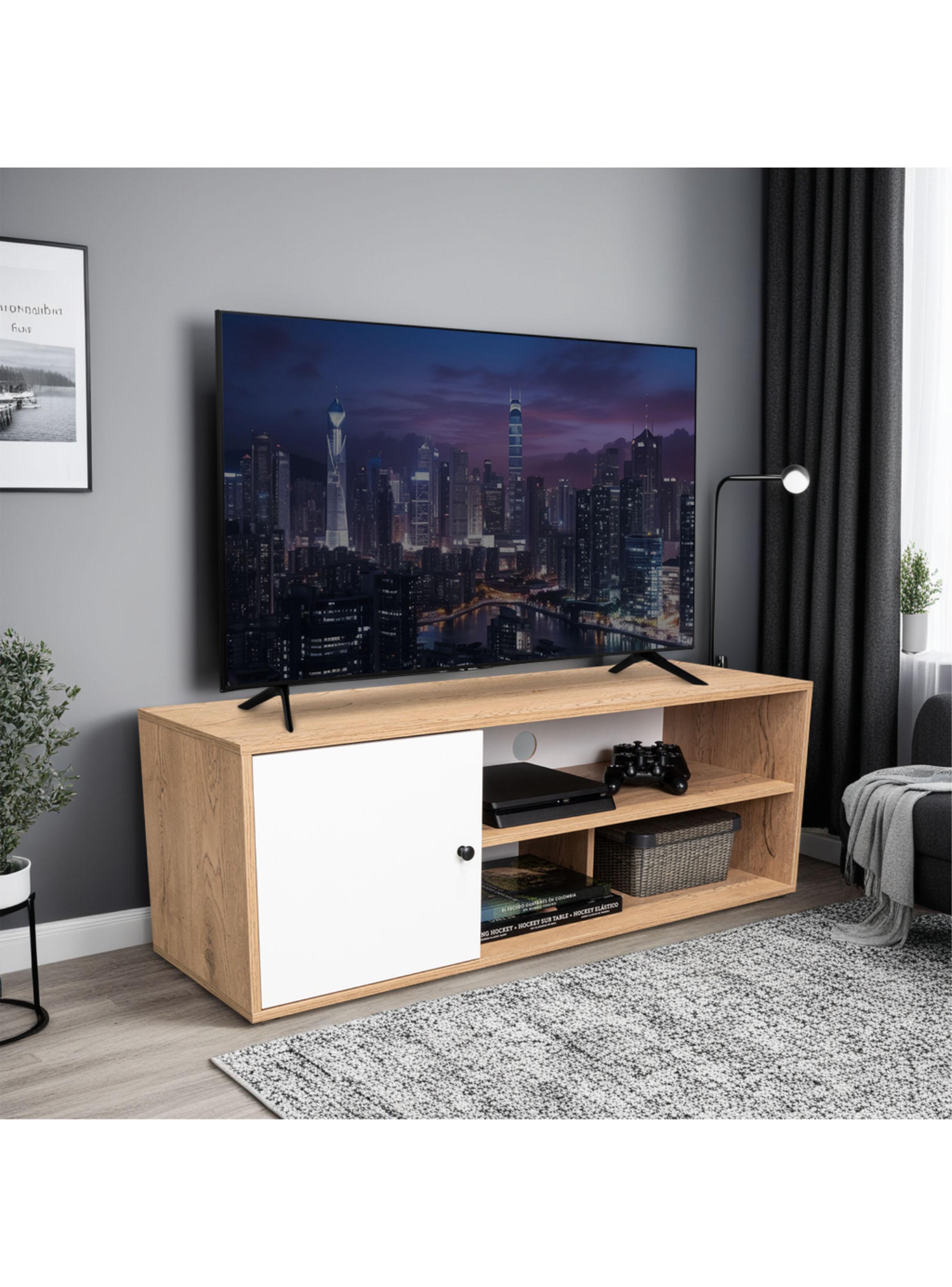 Rack TV 55" Noah 1 Puerta Macadamia Blanco-4
