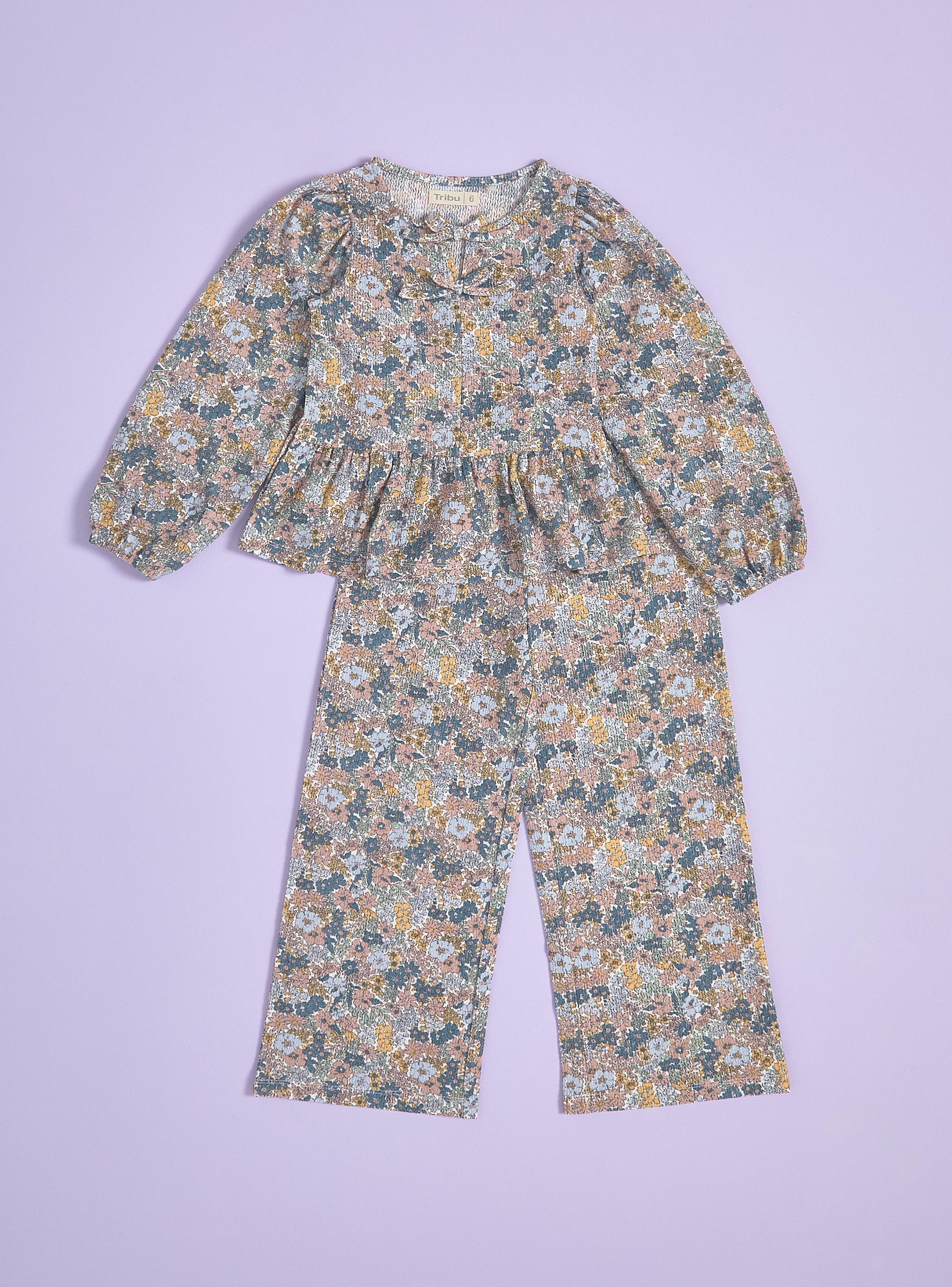 Conjunto Blusa Doble Moñito y Pantalón Estampado-2