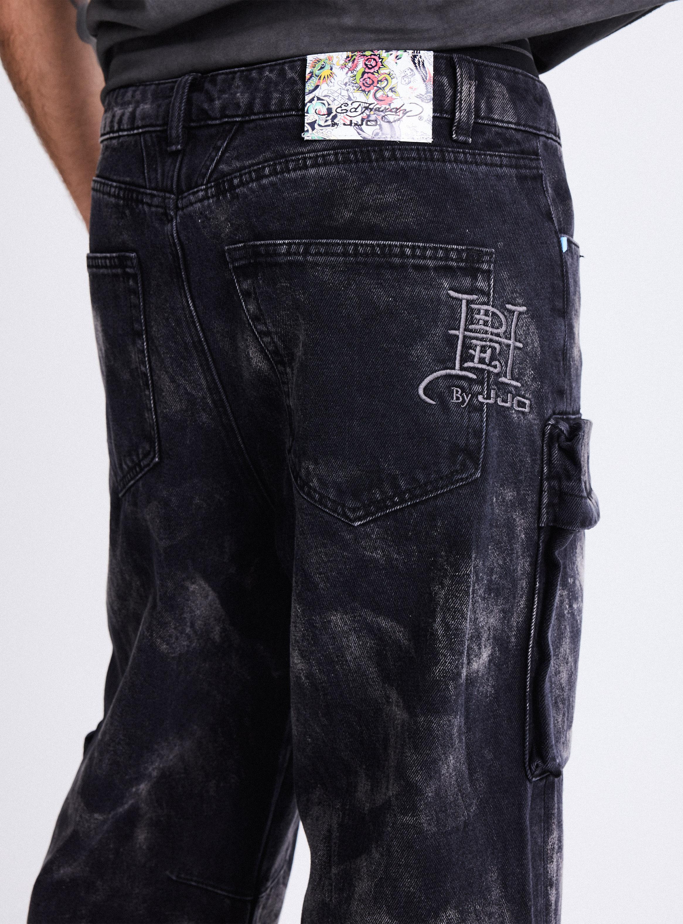Jeans Ed Hardy Ancho Manchado Bolsillos Cargo Relaxed Fit-3
