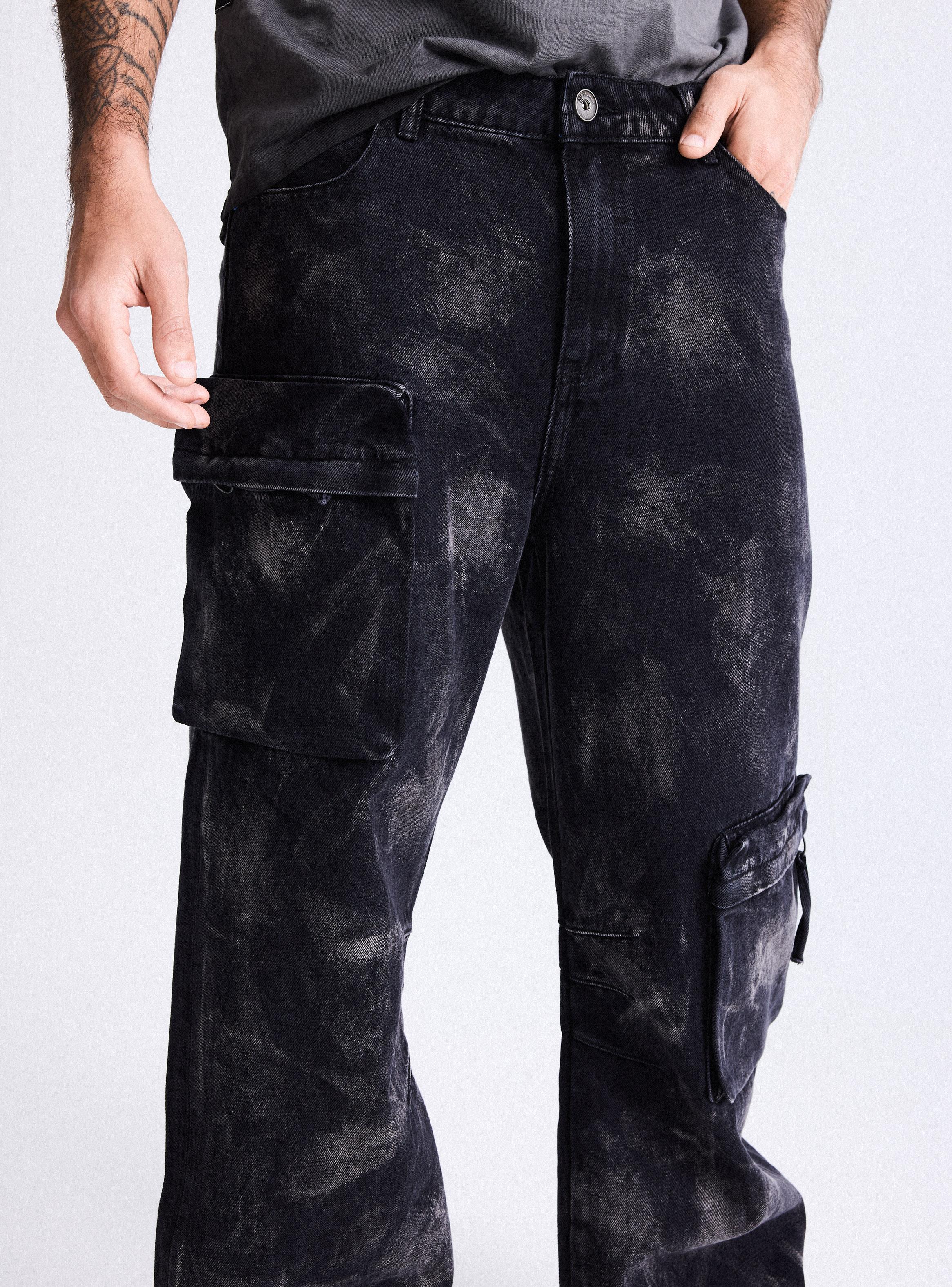 Jeans Ed Hardy Ancho Manchado Bolsillos Cargo Relaxed Fit-2