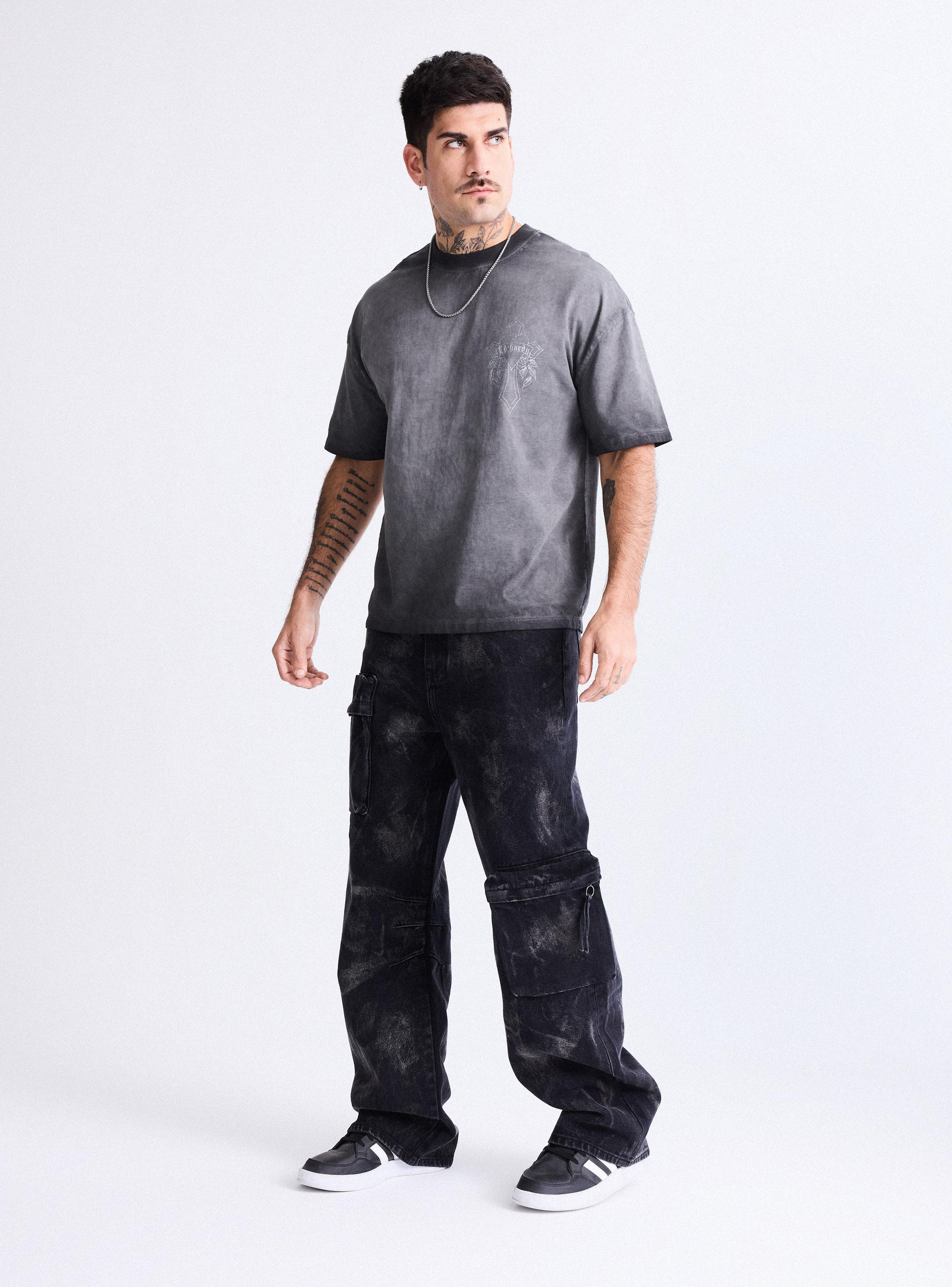 Jeans Ed Hardy Ancho Manchado Bolsillos Cargo Relaxed Fit-4