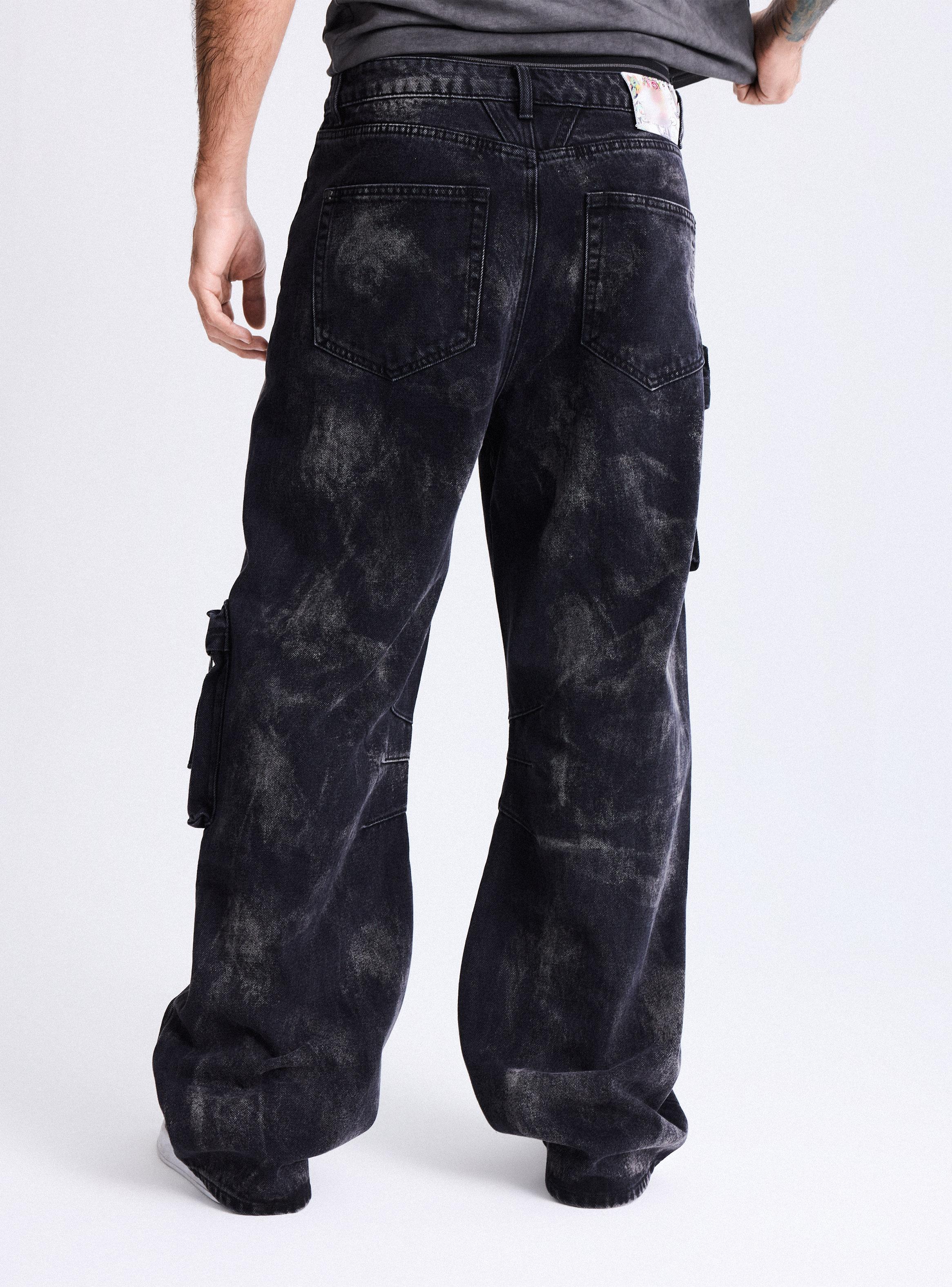 Jeans Ed Hardy Ancho Manchado Bolsillos Cargo Relaxed Fit-1
