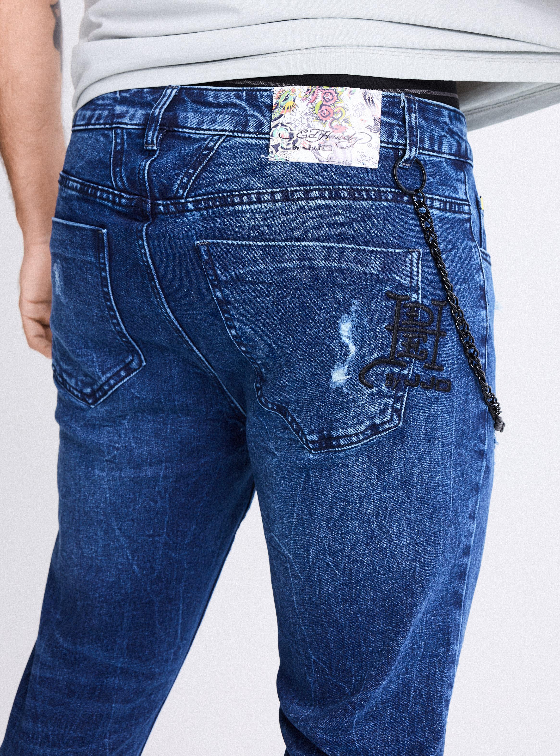 Jeans Ed Hardy Roturas con Cadena Skinny Fit-3