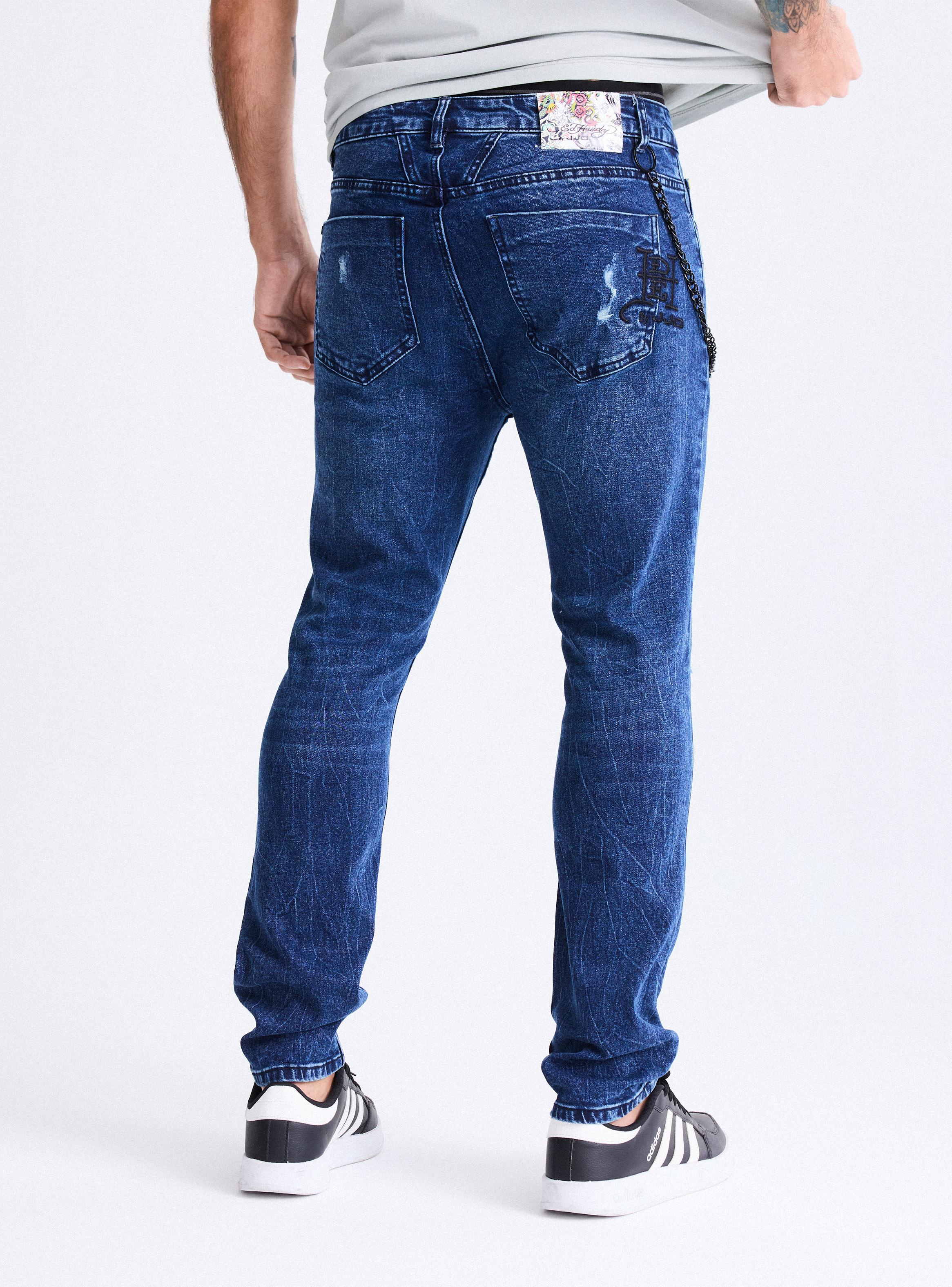 Jeans Ed Hardy Roturas con Cadena Skinny Fit-1